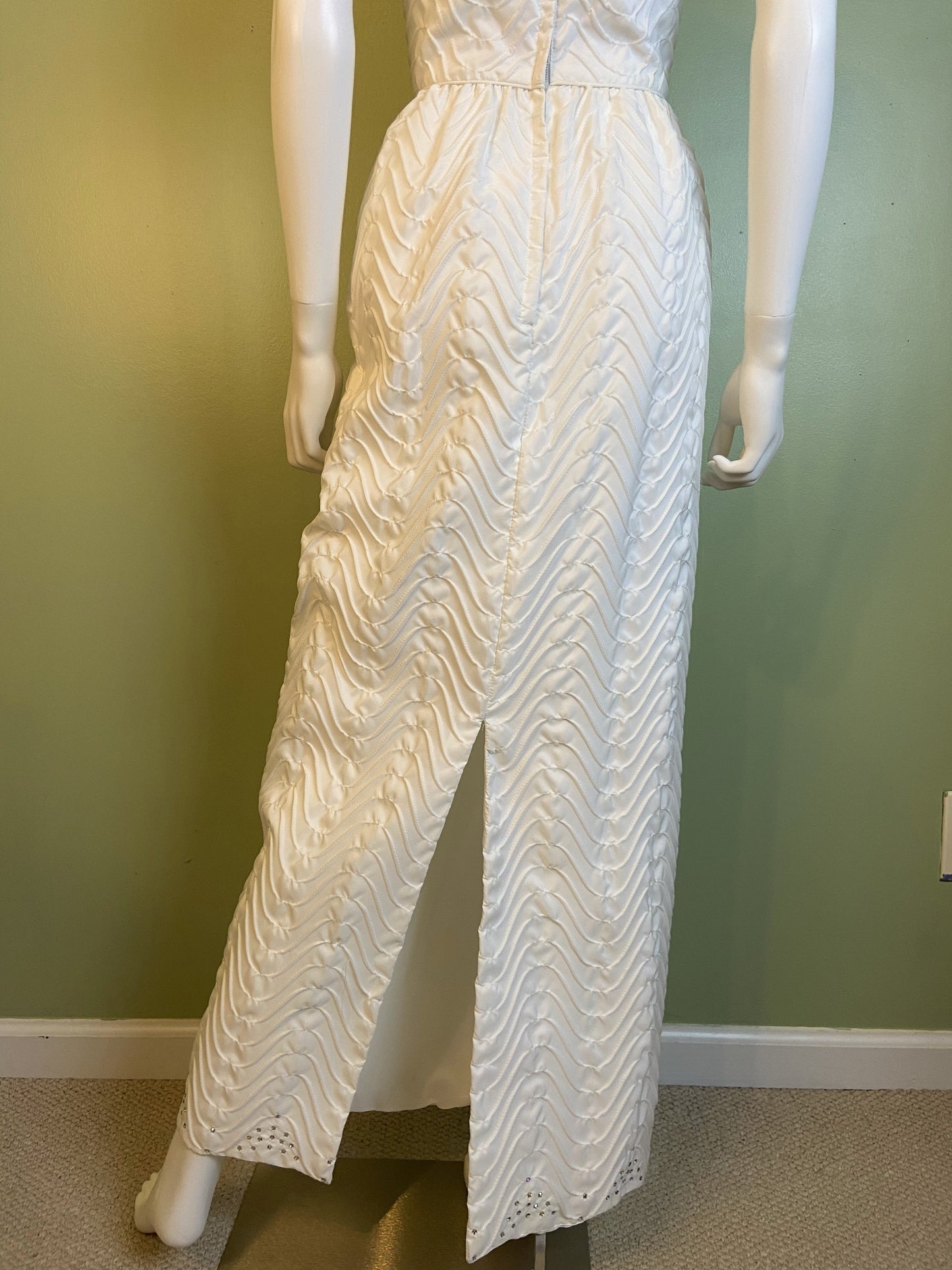 Vintage Mike Benet White Pleated Ruche Rhinestone Gown Abby Essie