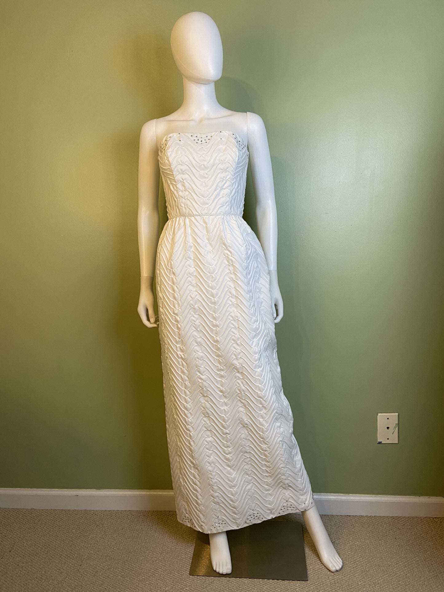 Vintage Mike Benet White Pleated Ruche Rhinestone Gown Abby Essie