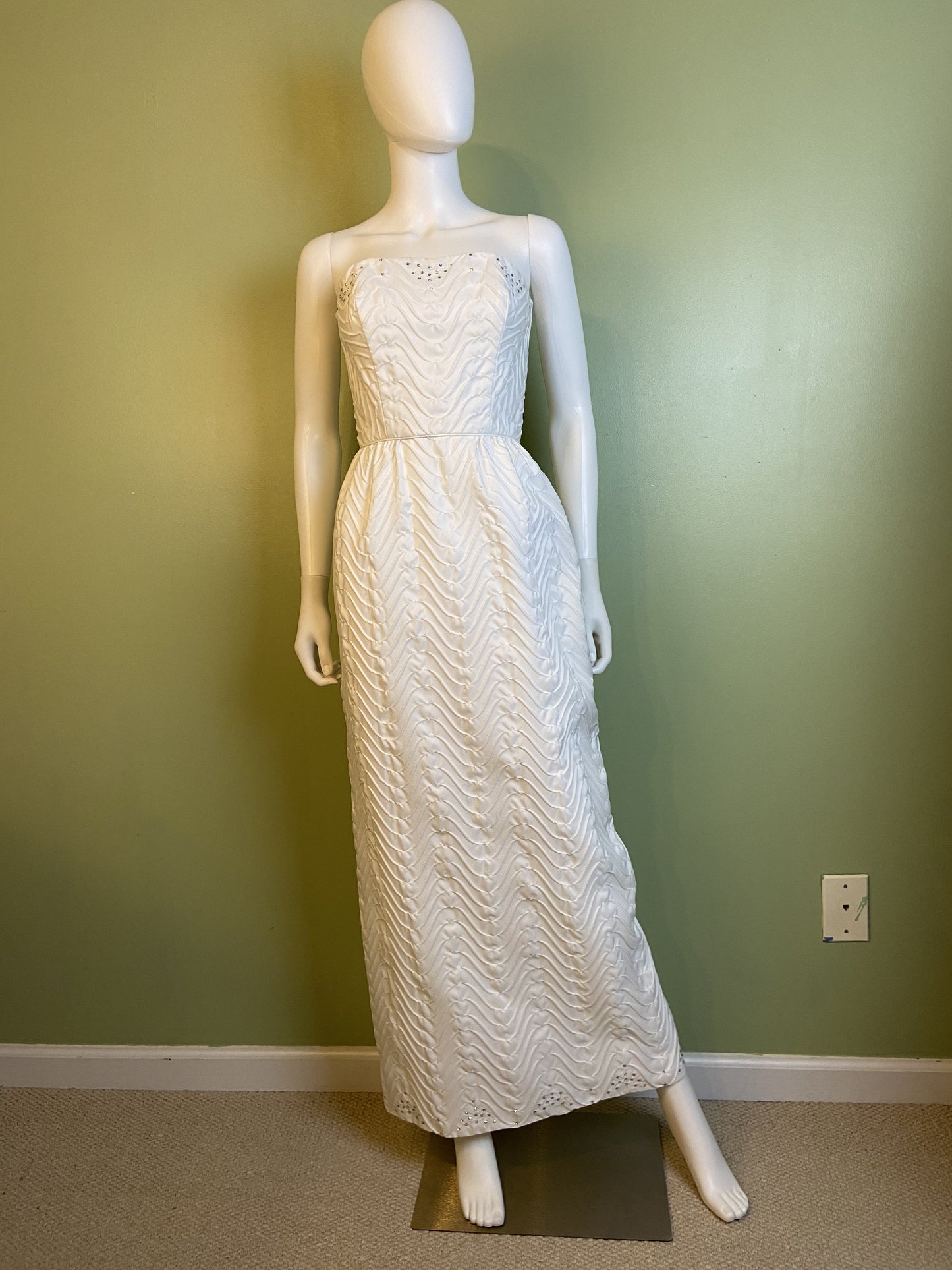 Vintage Mike Benet White Pleated Ruche Rhinestone Gown Abby Essie