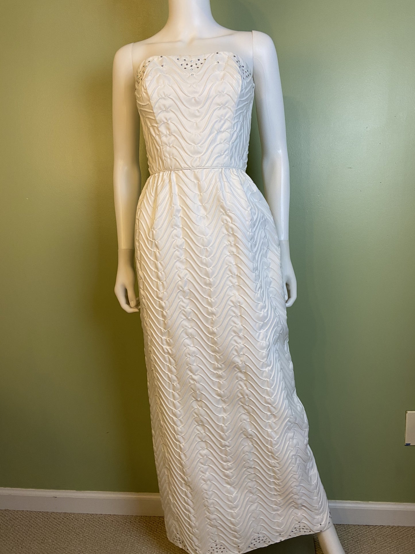 Vintage Mike Benet White Pleated Ruche Rhinestone Gown Abby Essie