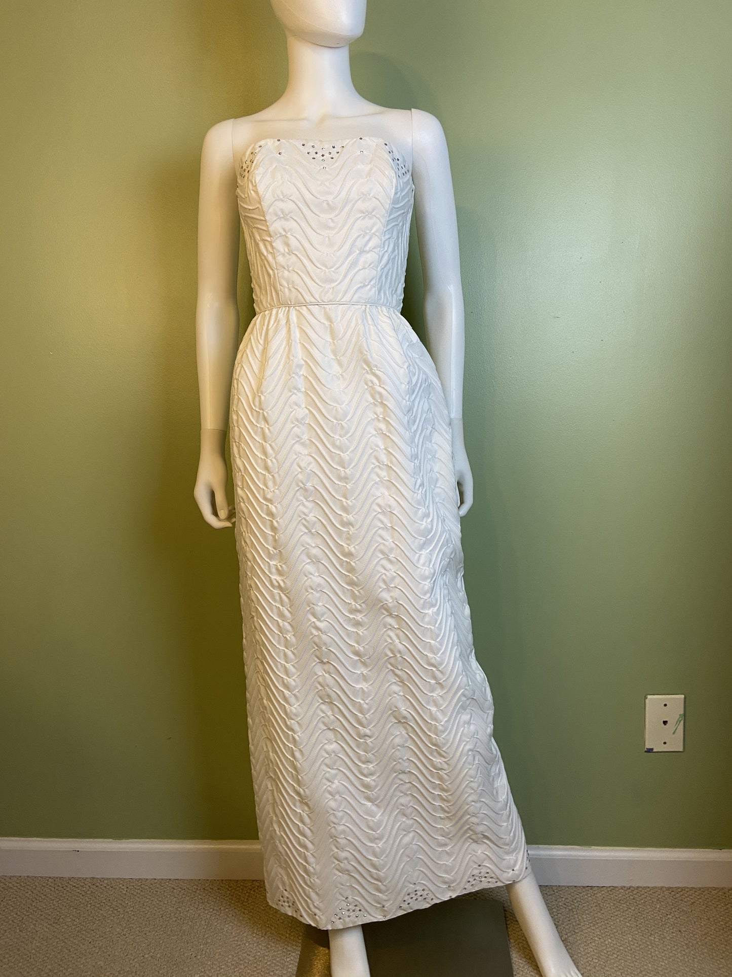 Vintage Mike Benet White Pleated Ruche Rhinestone Gown Abby Essie