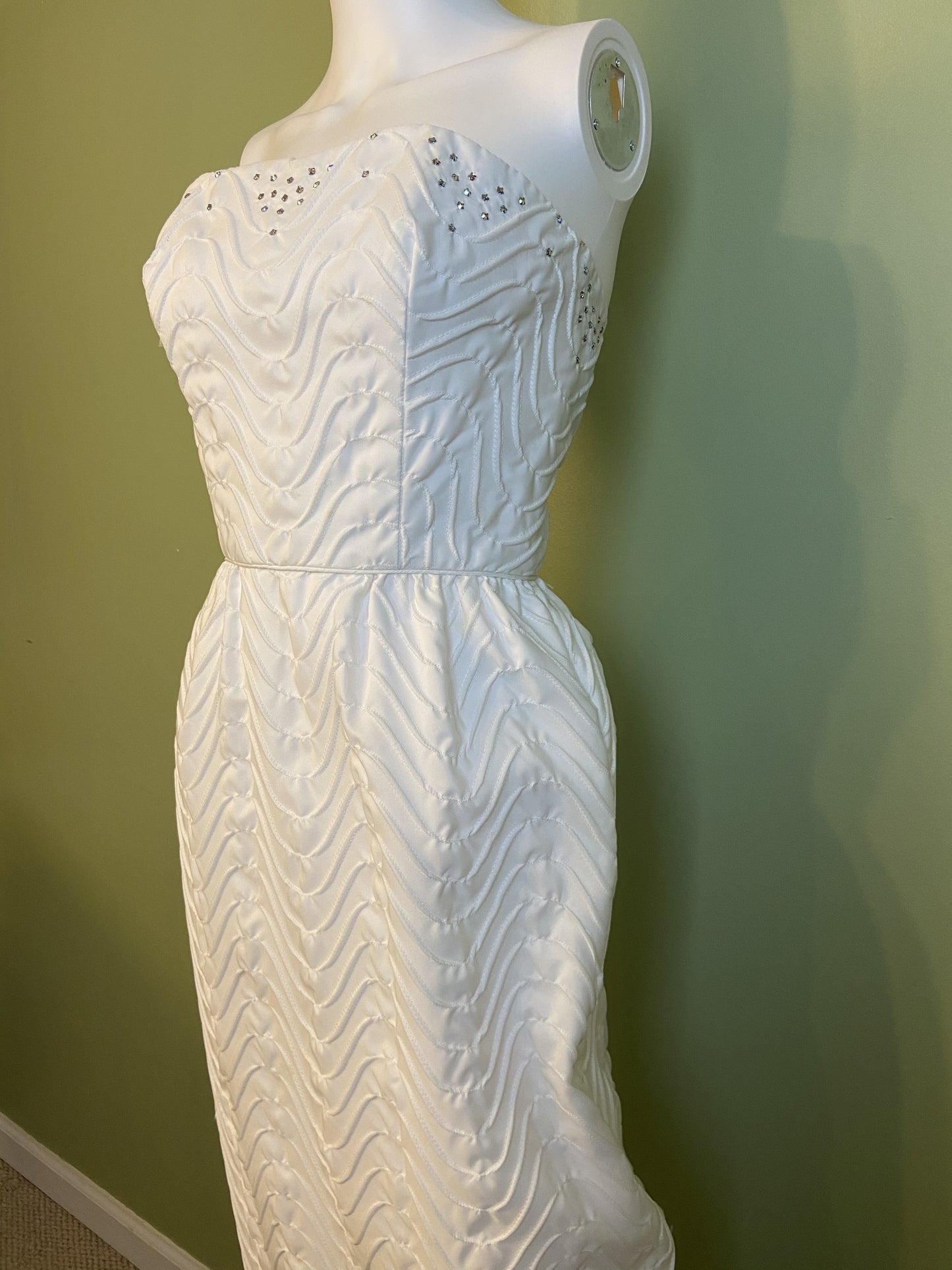 Vintage Mike Benet White Pleated Ruche Rhinestone Gown Abby Essie