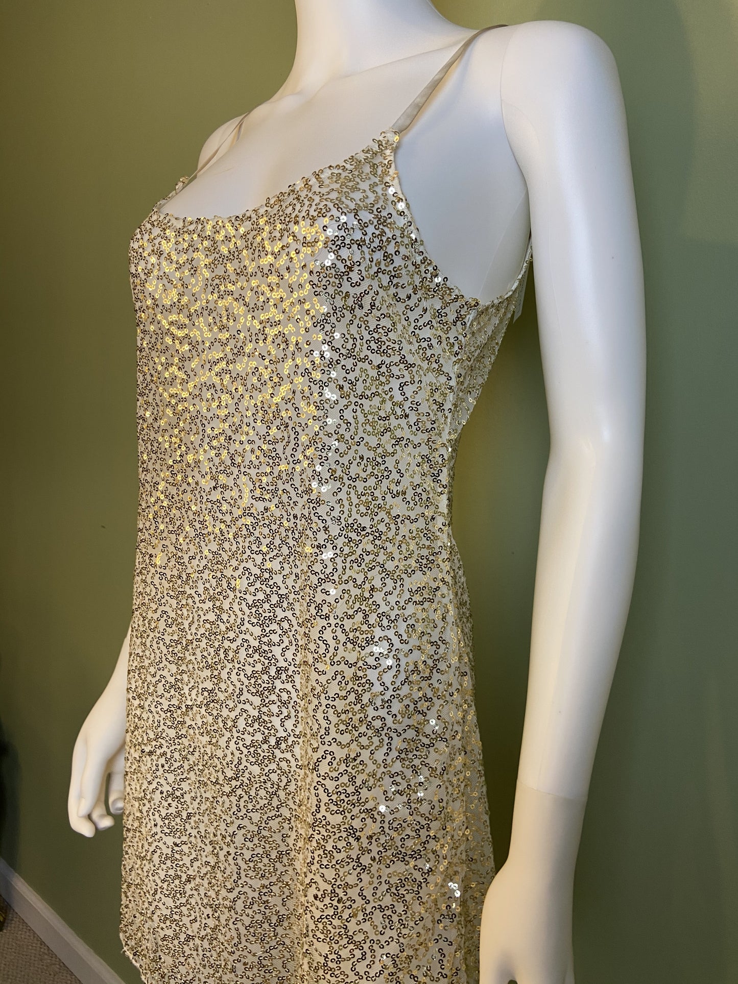 Sheer White Gold Sequin Stretch Cami Lingerie Mini Dress