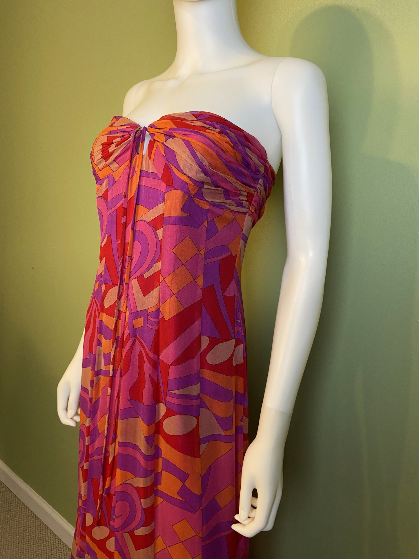 David Meister Pink Orange Strapless Bustier Silk Maxi Dress abby essie