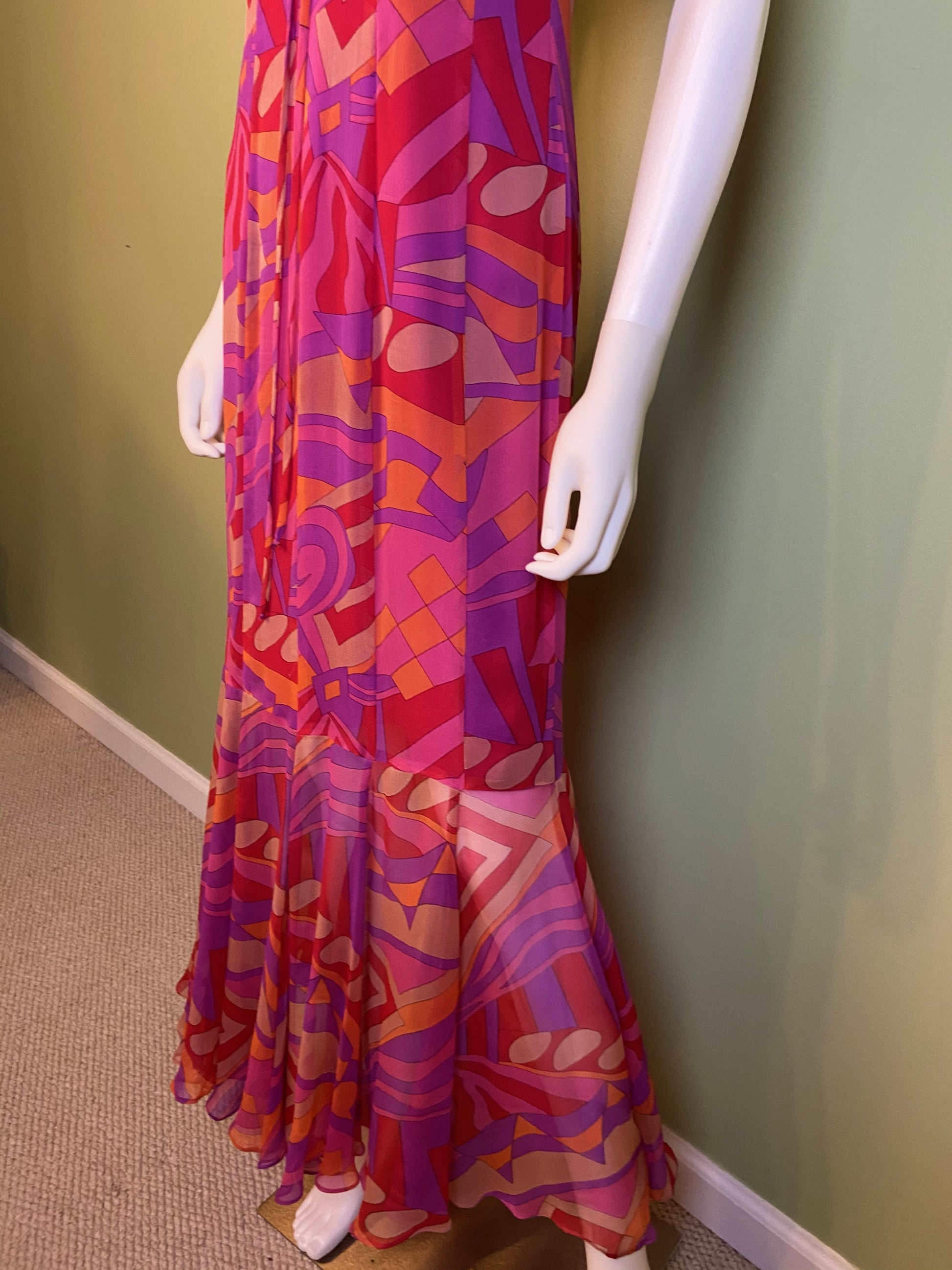 David Meister Pink Orange Strapless Bustier Silk Maxi Dress abby essie
