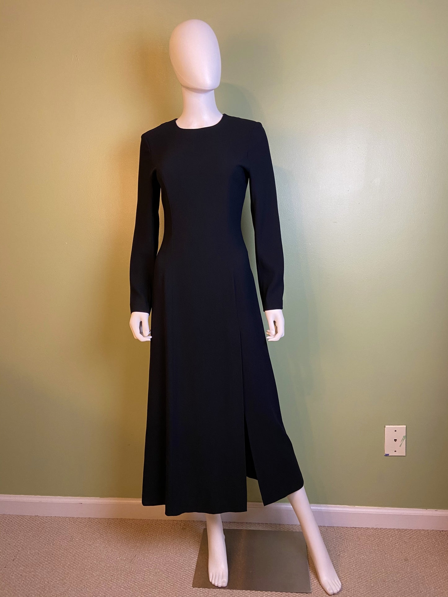 Nwot Kenar Ann Tjian Long Black Crepe Sheath Dress