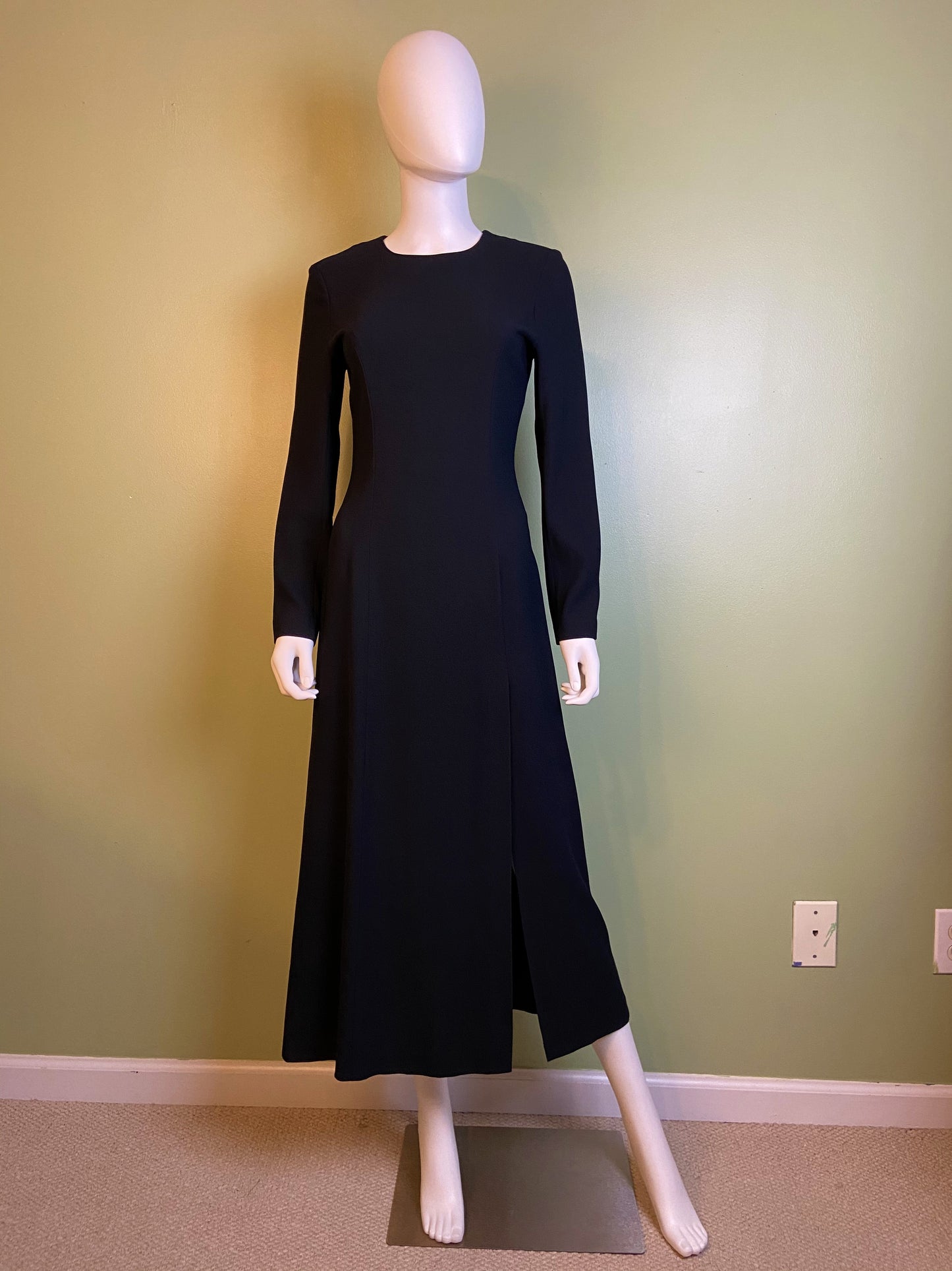 Nwot Kenar Ann Tjian Long Black Crepe Sheath Dress