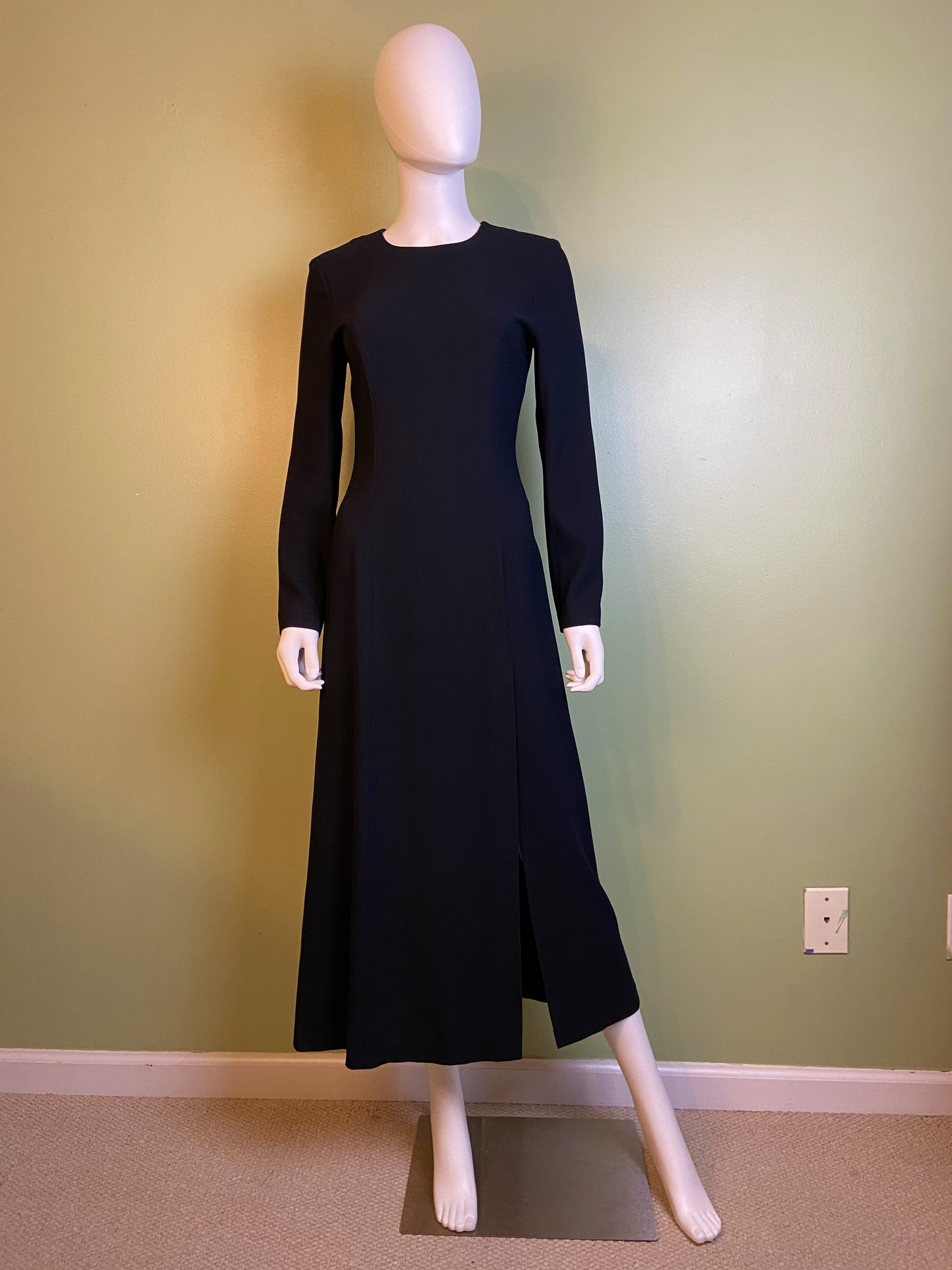 Nwot Kenar Ann Tjian Long Black Crepe Sheath Dress