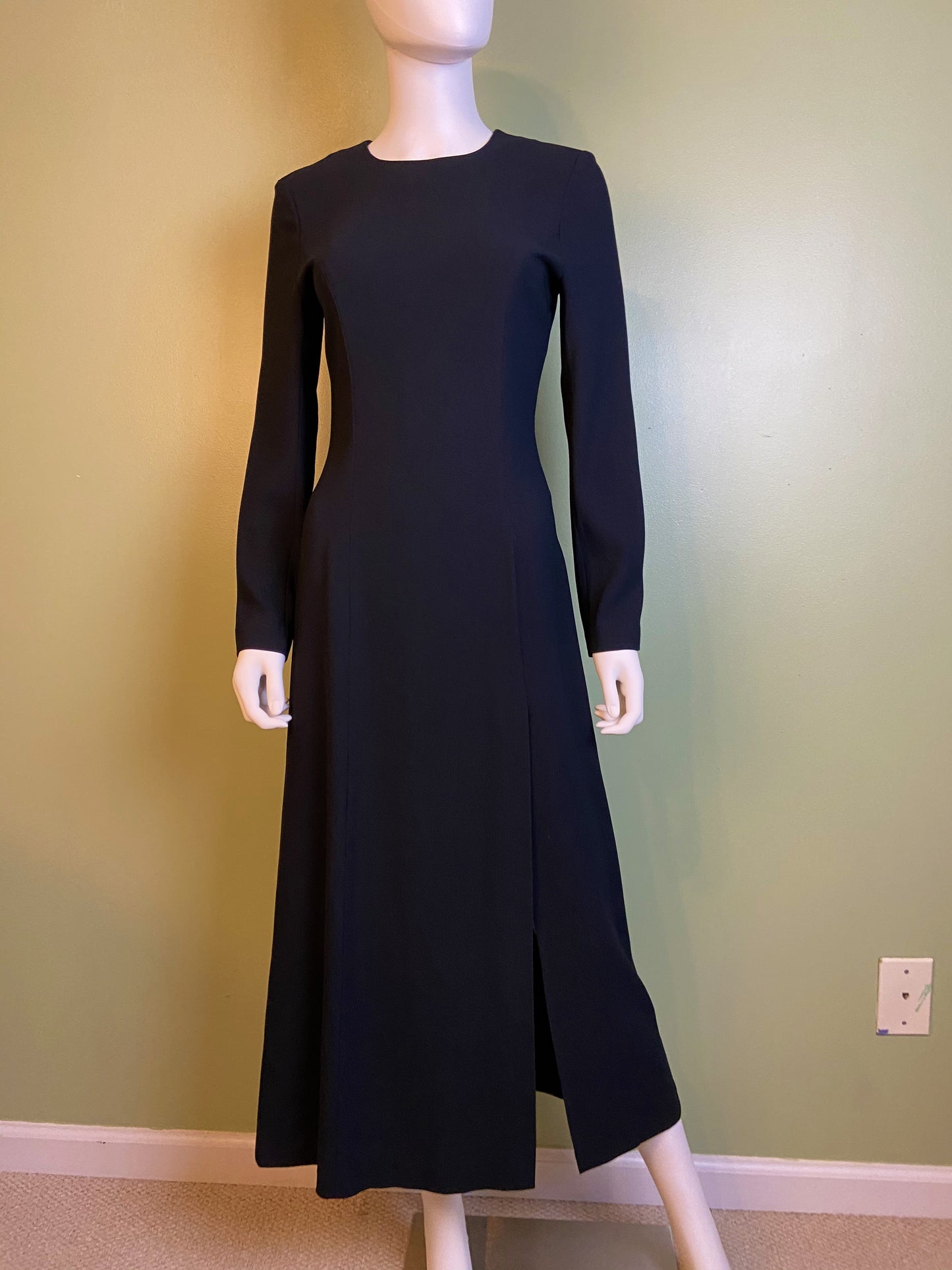 Nwot Kenar Ann Tjian Long Black Crepe Sheath Dress