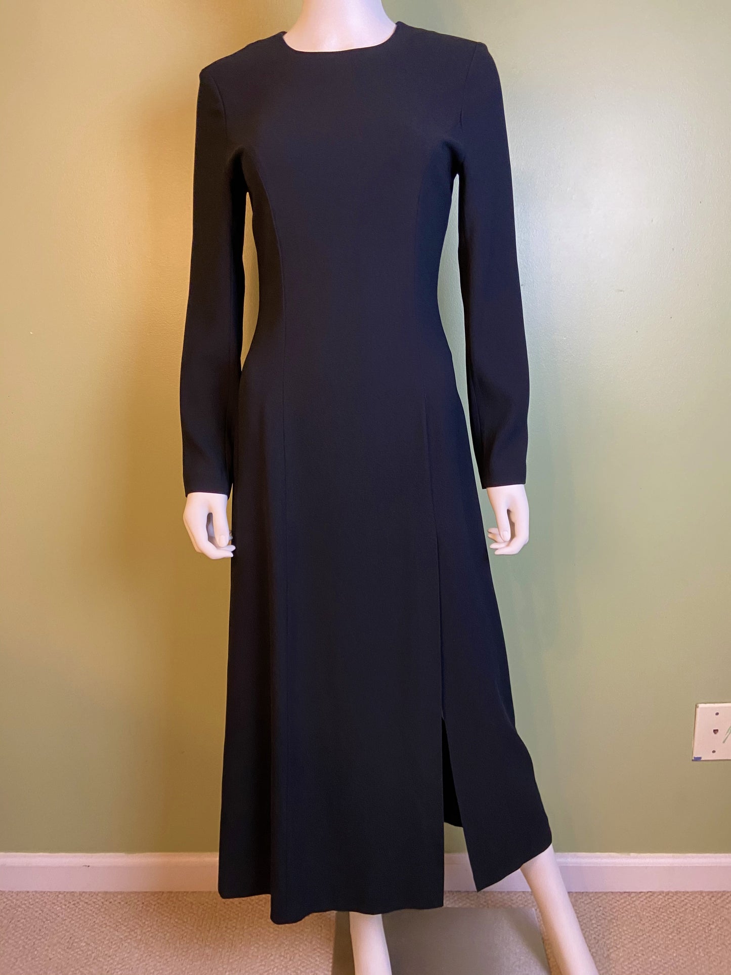 Nwot Kenar Ann Tjian Long Black Crepe Sheath Dress