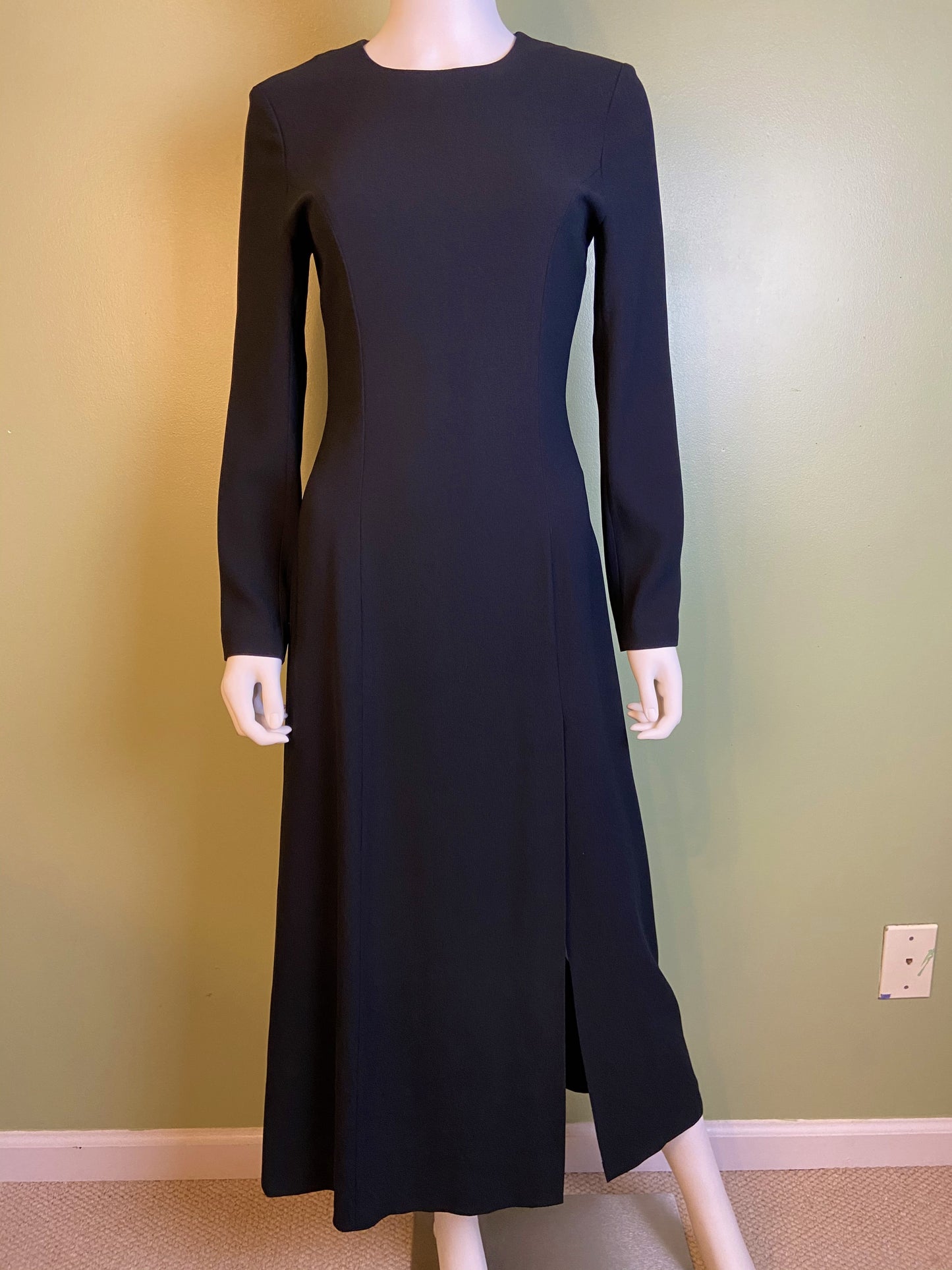 Nwot Kenar Ann Tjian Long Black Crepe Sheath Dress
