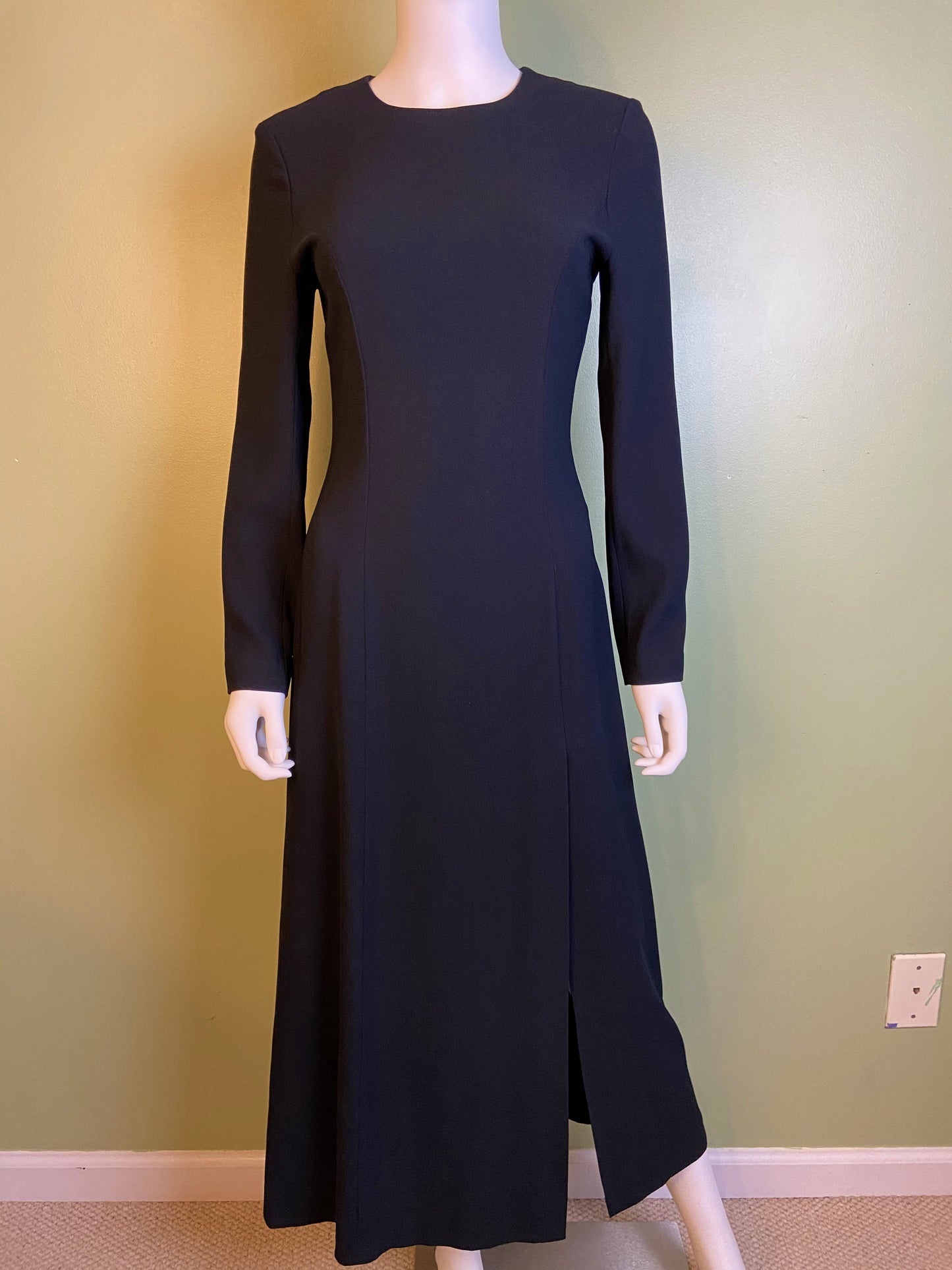 Nwot Kenar Ann Tjian Long Black Crepe Sheath Dress