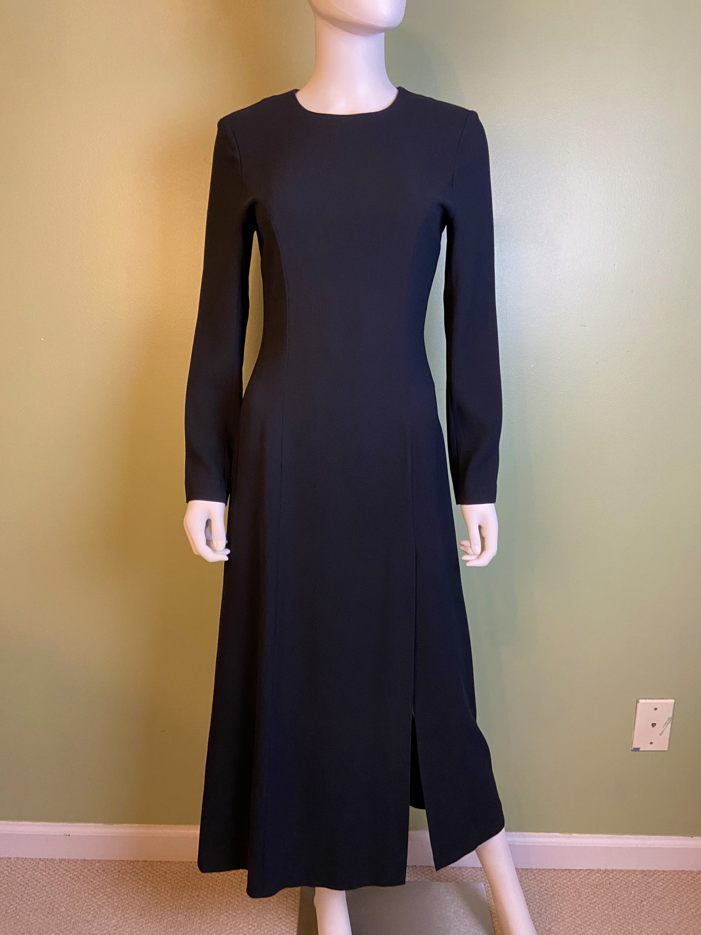 Nwot Kenar Ann Tjian Long Black Crepe Sheath Dress