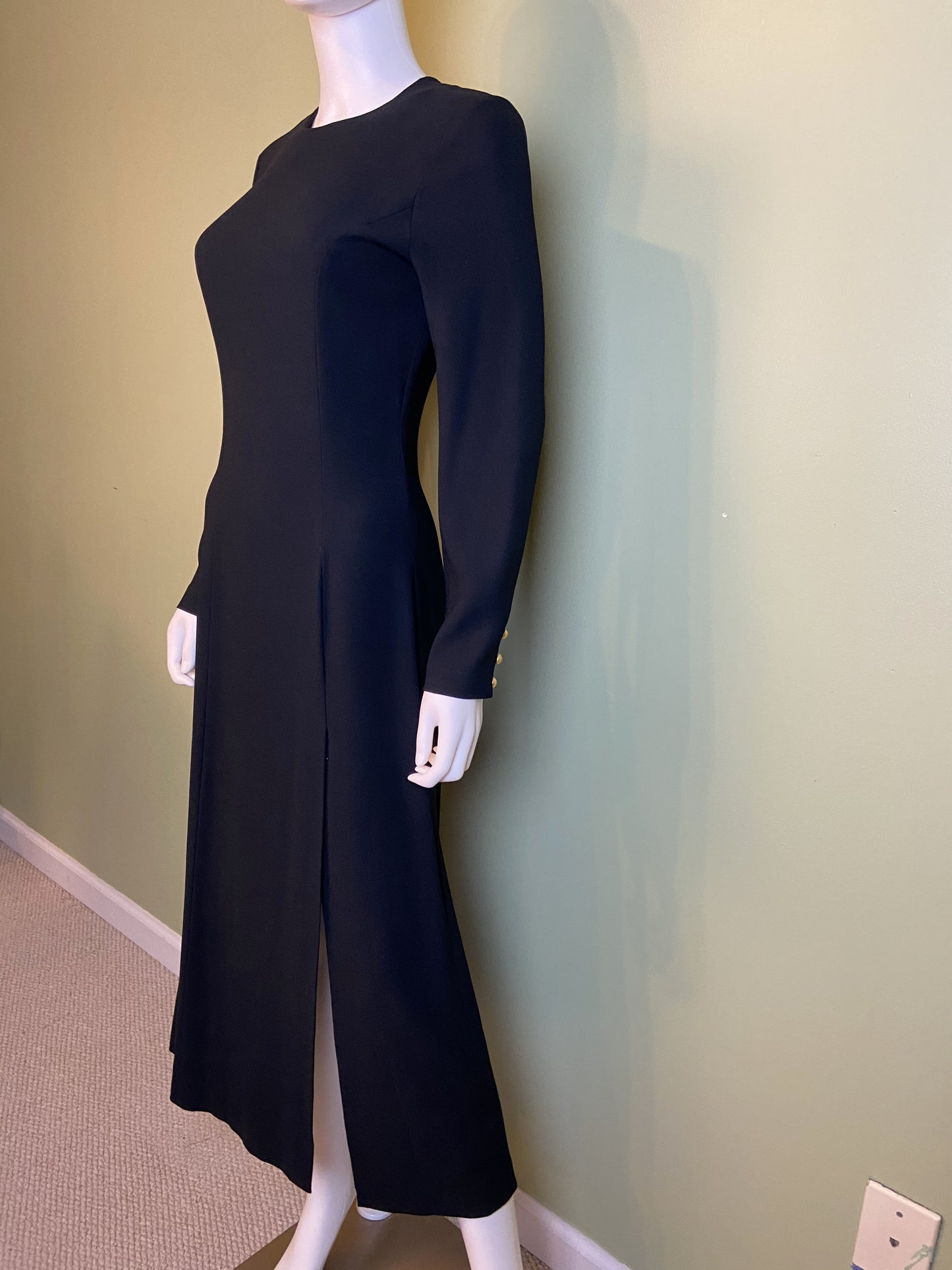 Nwot Kenar Ann Tjian Long Black Crepe Sheath Dress