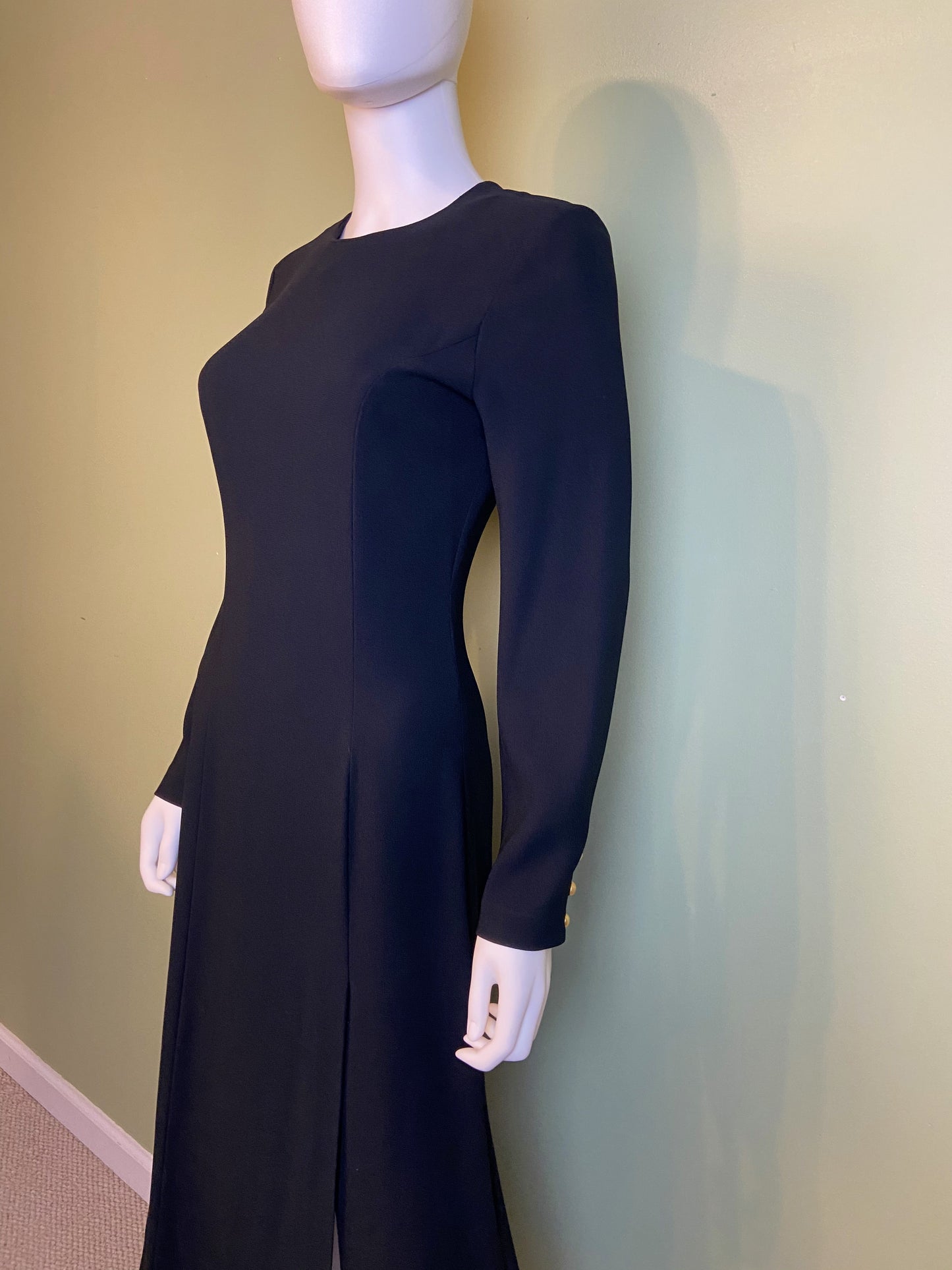 Nwot Kenar Ann Tjian Long Black Crepe Sheath Dress