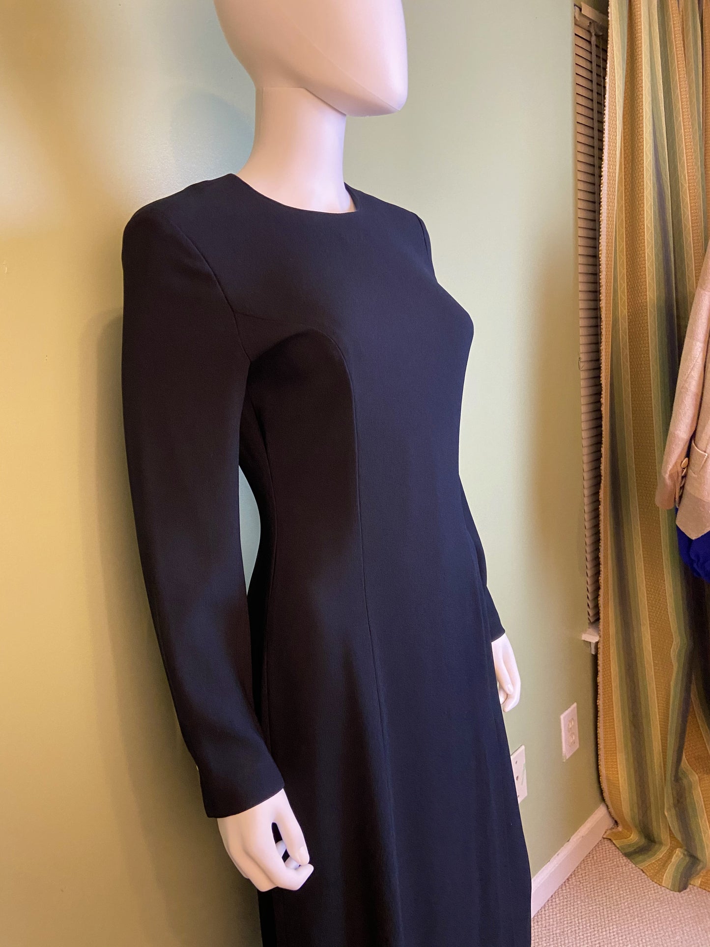 Nwot Kenar Ann Tjian Long Black Crepe Sheath Dress