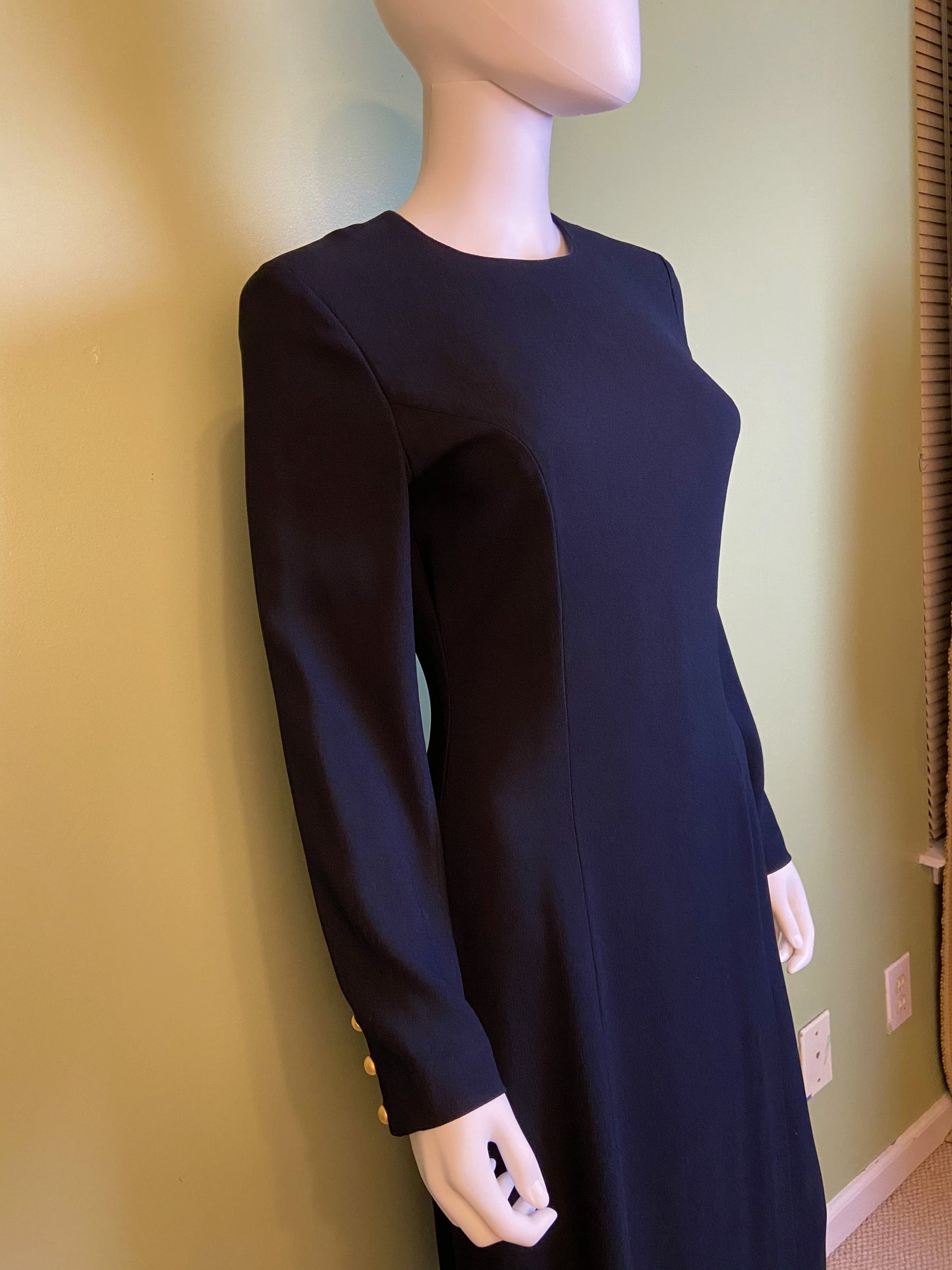 Nwot Kenar Ann Tjian Long Black Crepe Sheath Dress