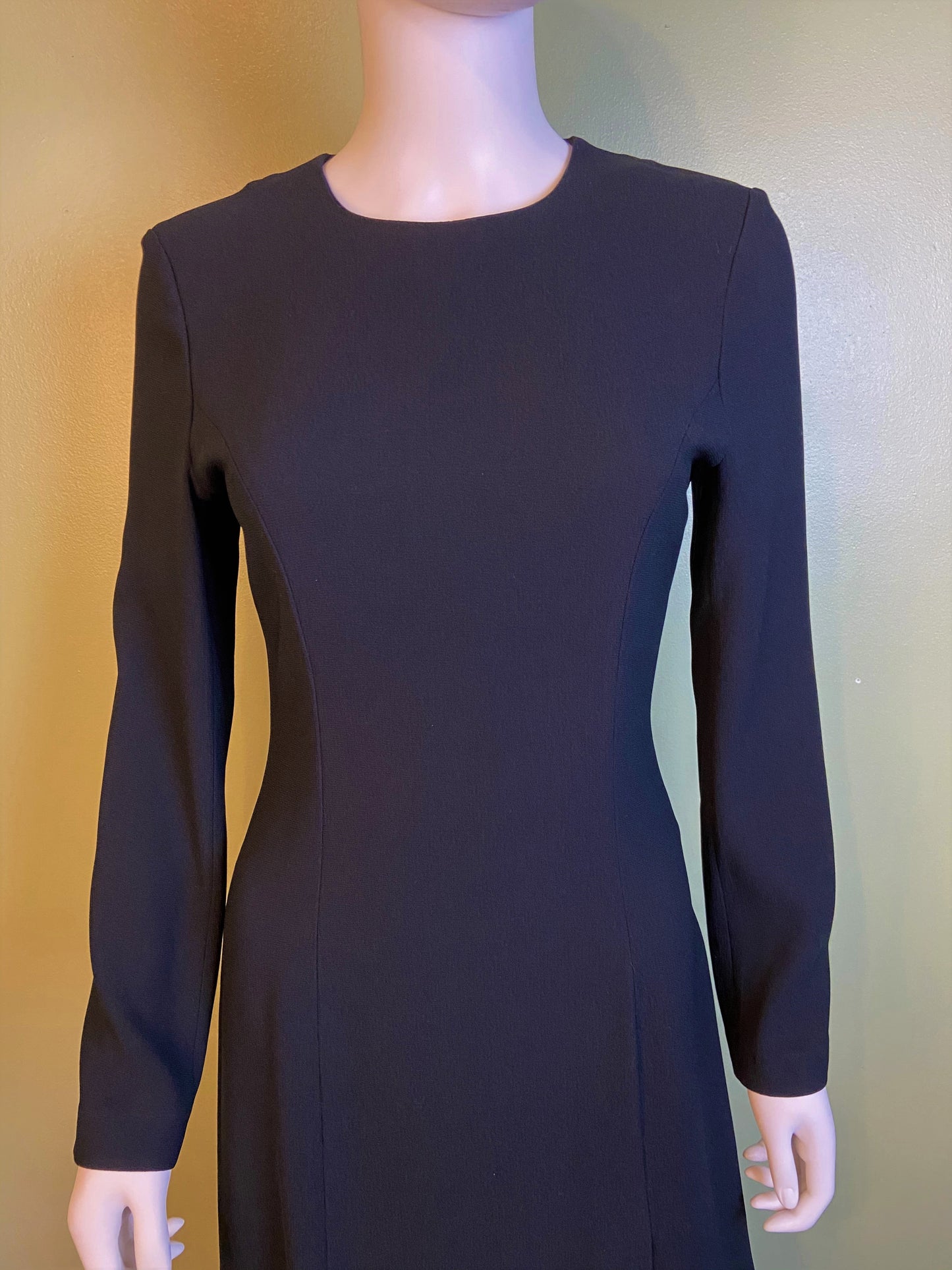 Nwot Kenar Ann Tjian Long Black Crepe Sheath Dress
