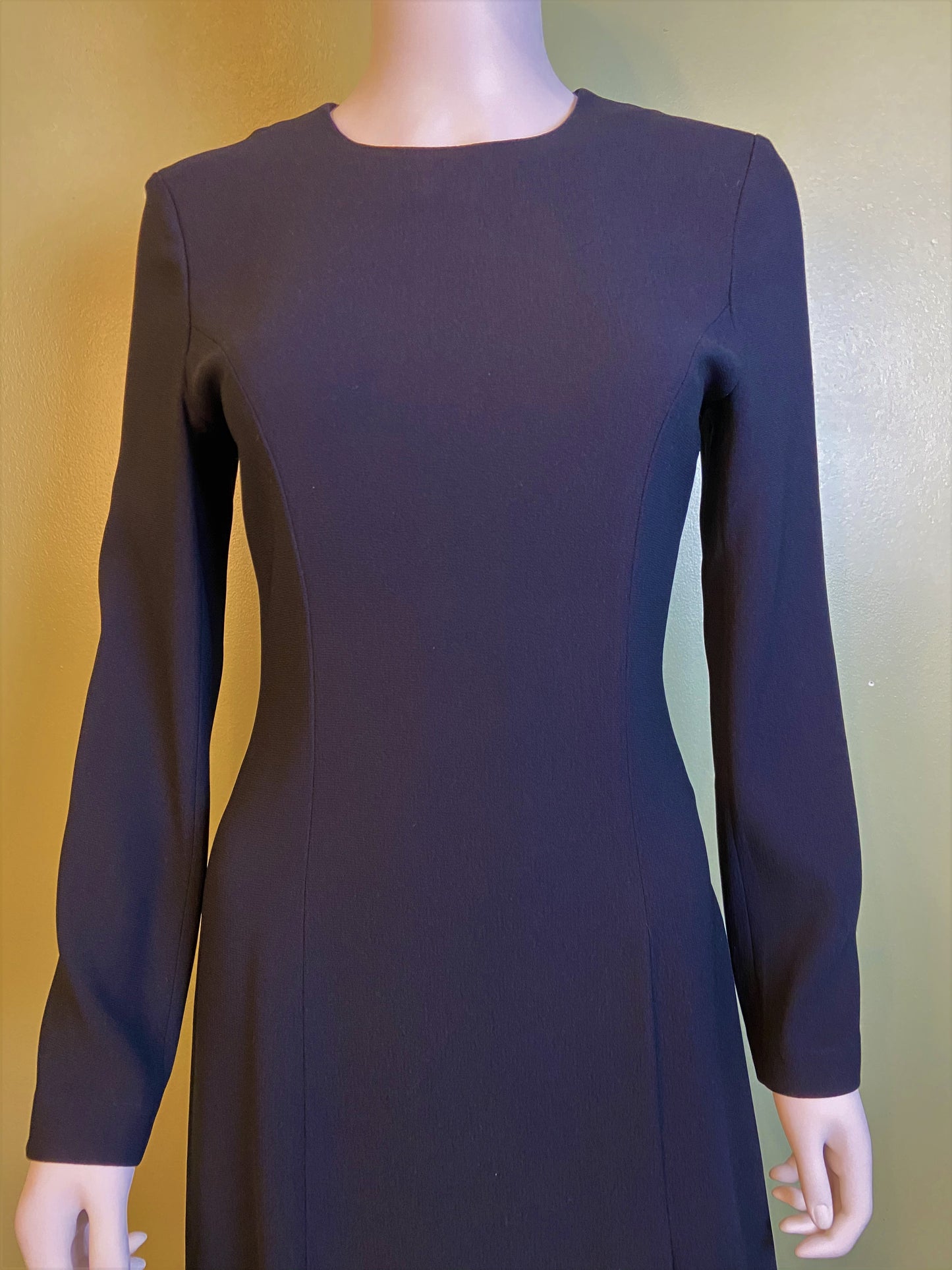 Nwot Kenar Ann Tjian Long Black Crepe Sheath Dress