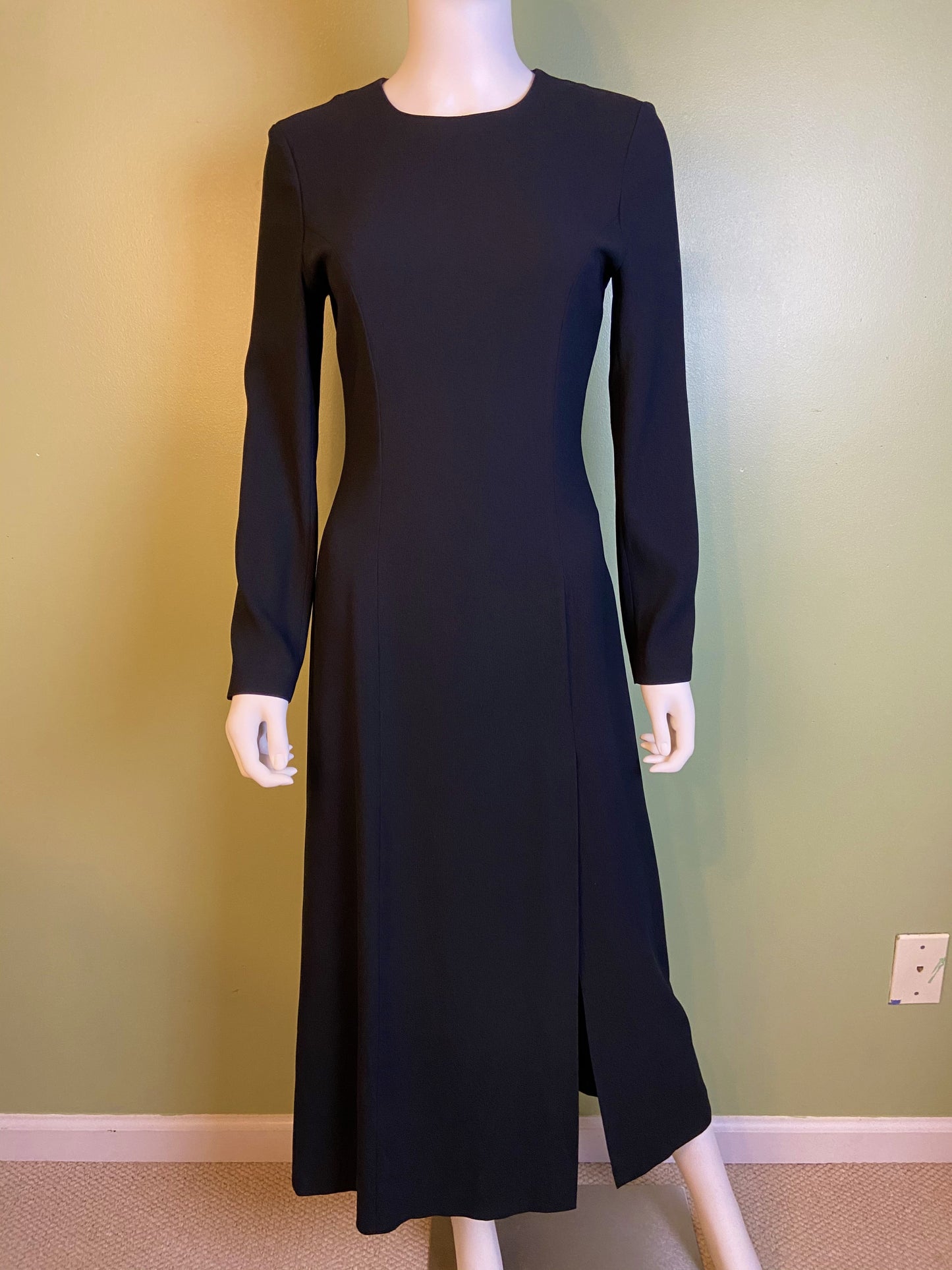 Nwot Kenar Ann Tjian Long Black Crepe Sheath Dress