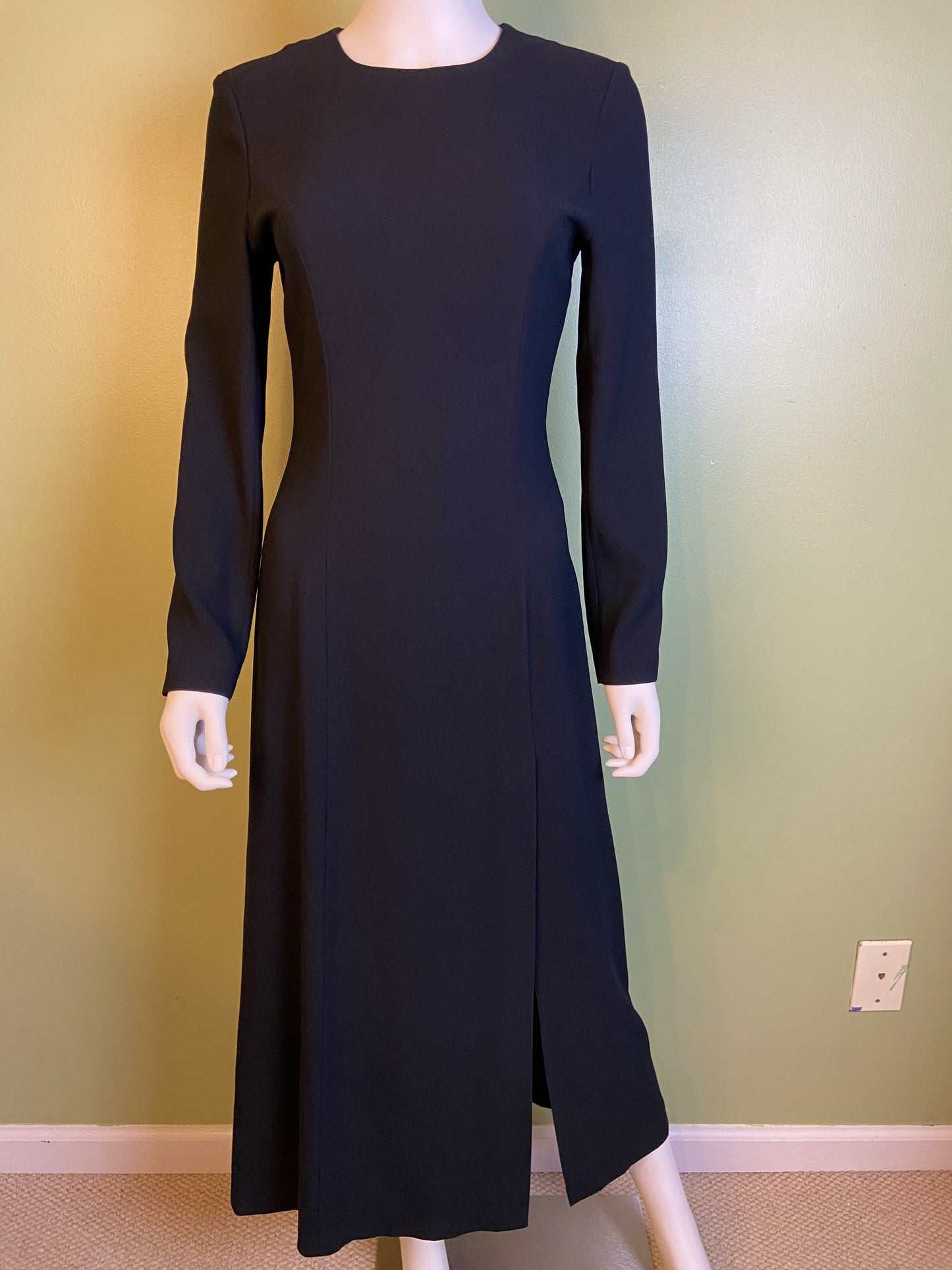 Nwot Kenar Ann Tjian Long Black Crepe Sheath Dress