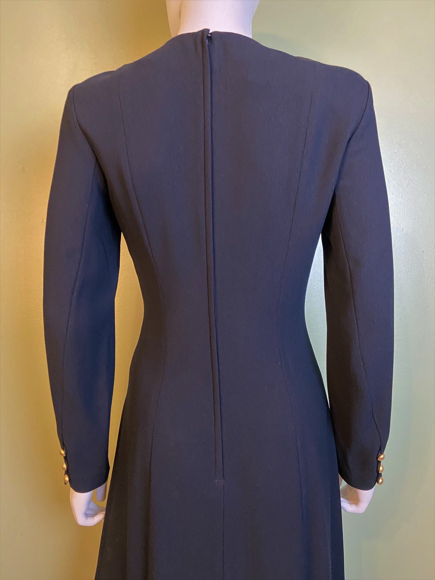 Nwot Kenar Ann Tjian Long Black Crepe Sheath Dress