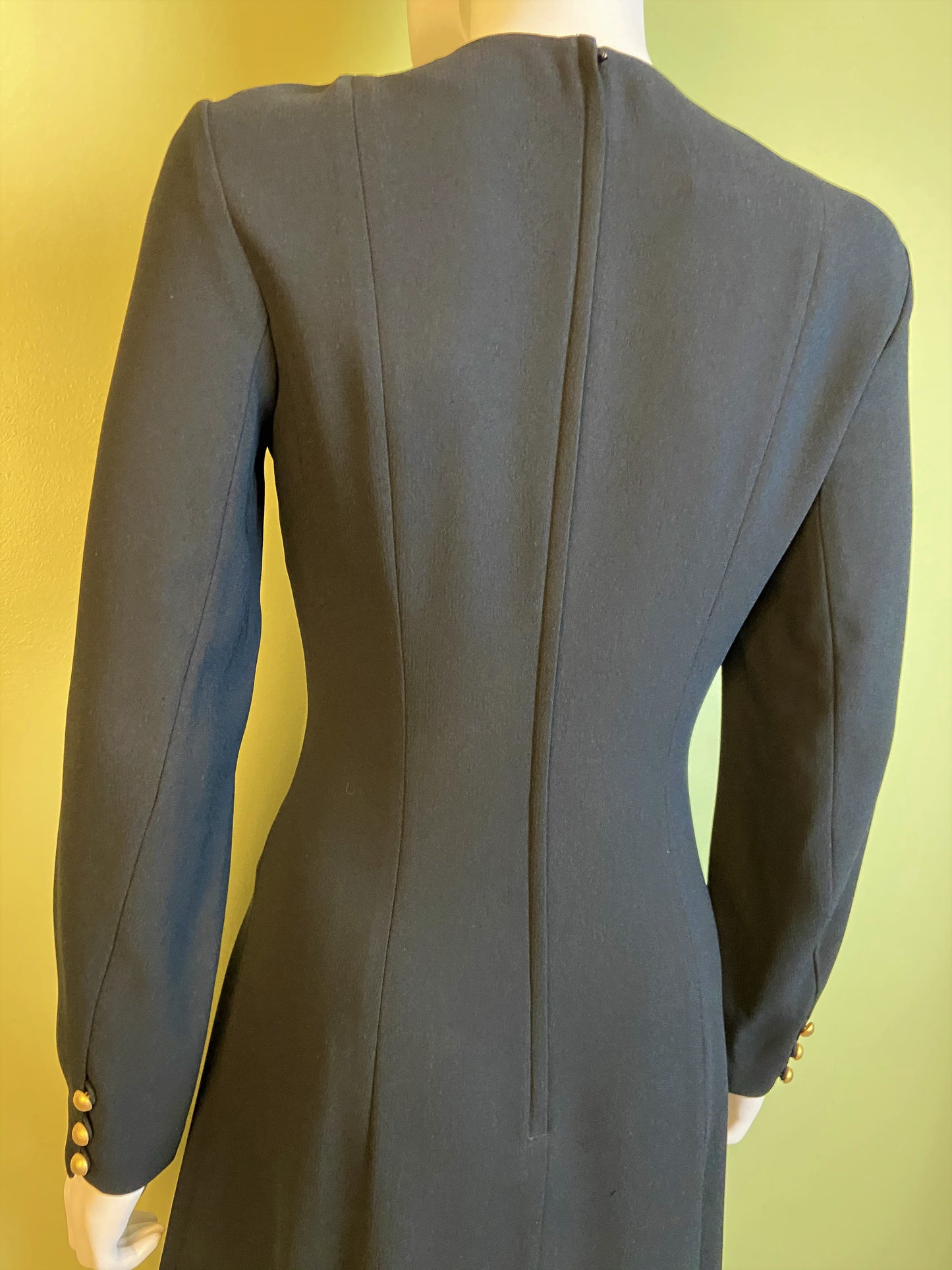 Nwot Kenar Ann Tjian Long Black Crepe Sheath Dress
