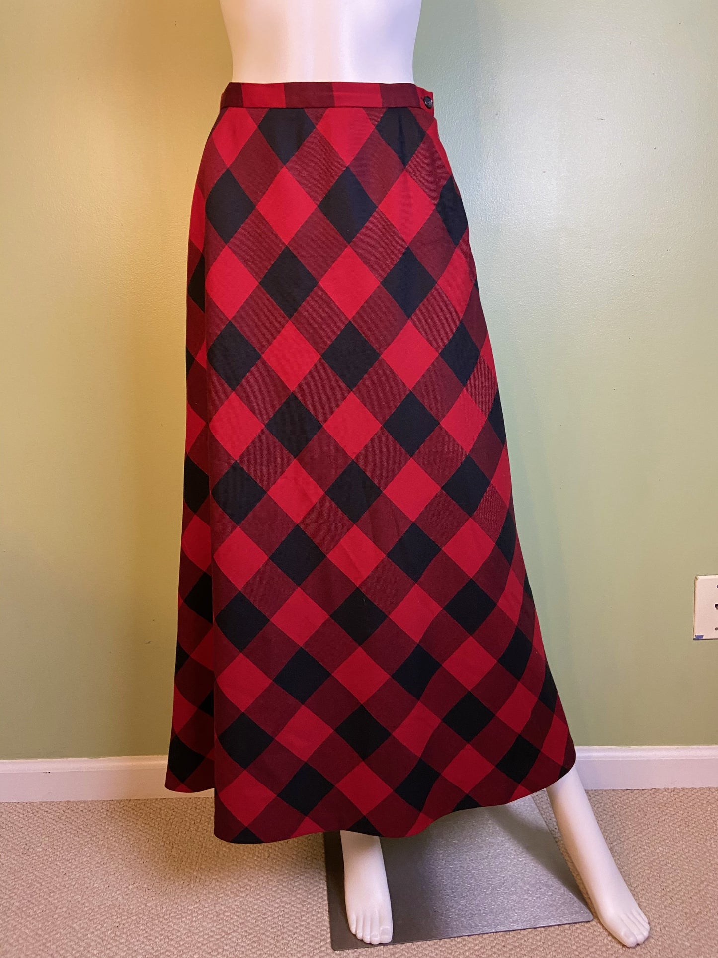 Red Wool Plaid A-Line Maxi Skirt