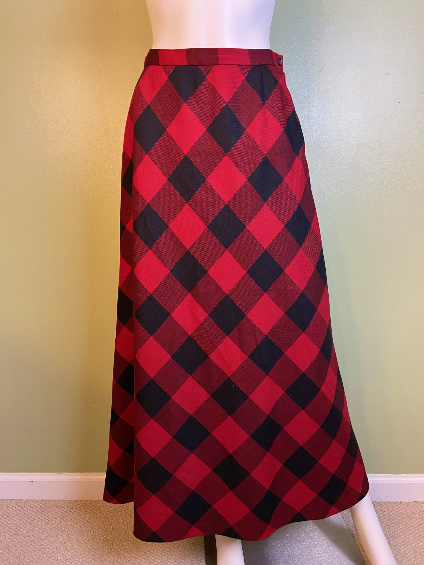 Red Wool Plaid A-Line Maxi Skirt