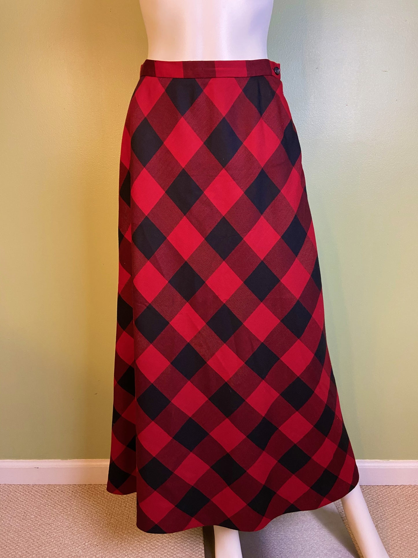 Red Wool Plaid A-Line Maxi Skirt
