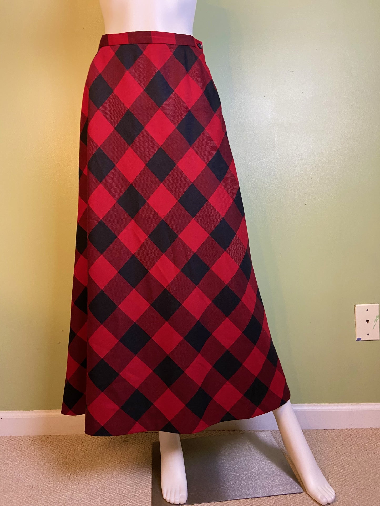 Red Wool Plaid A-Line Maxi Skirt