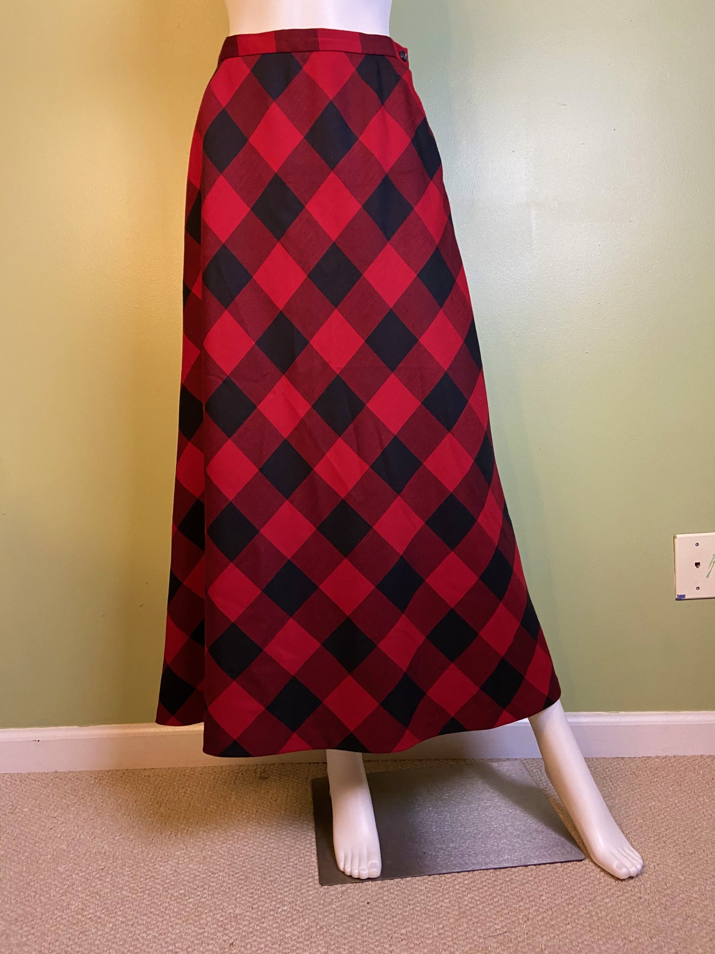 Red Wool Plaid A-Line Maxi Skirt