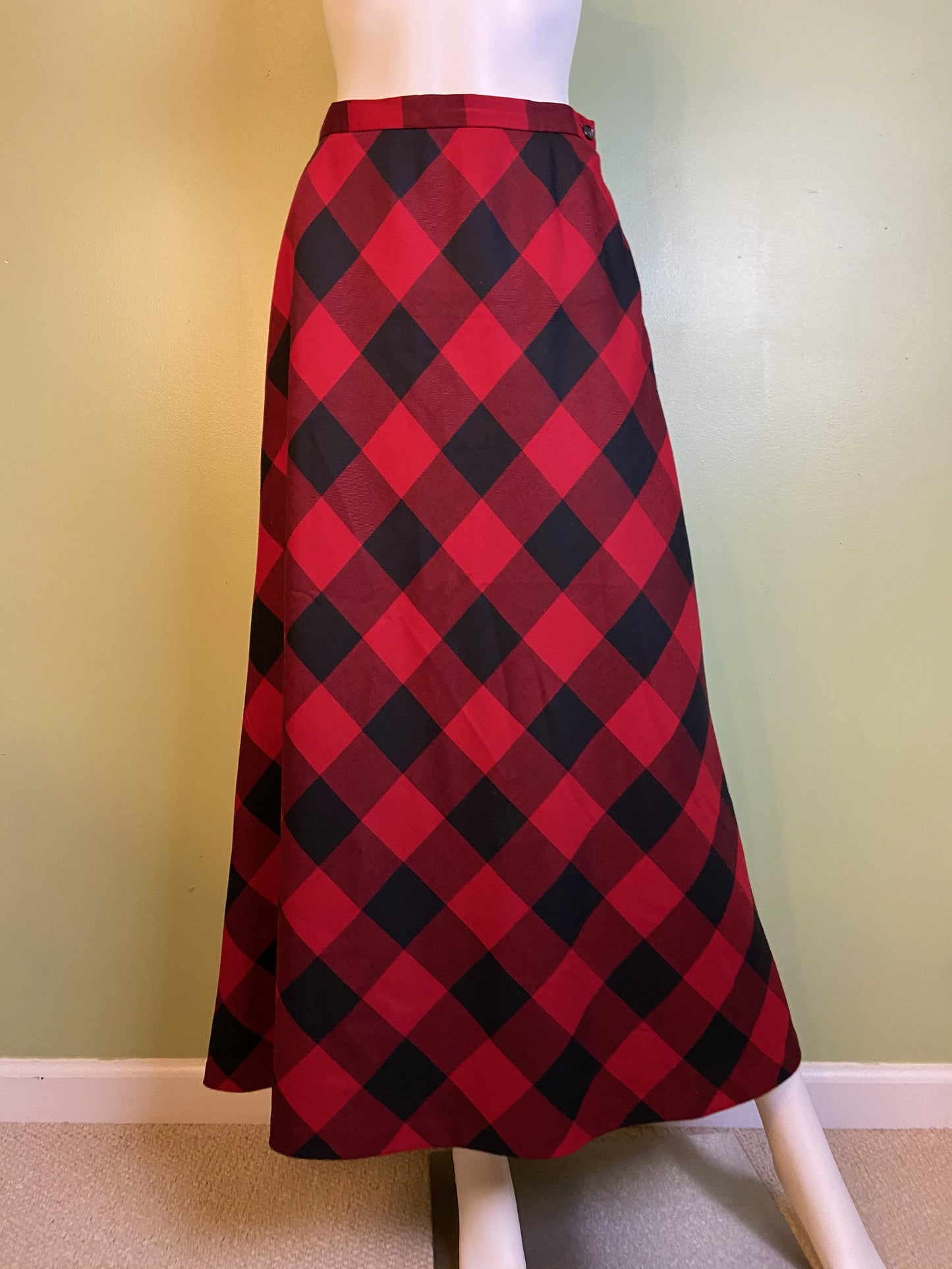 Red Wool Plaid A-Line Maxi Skirt