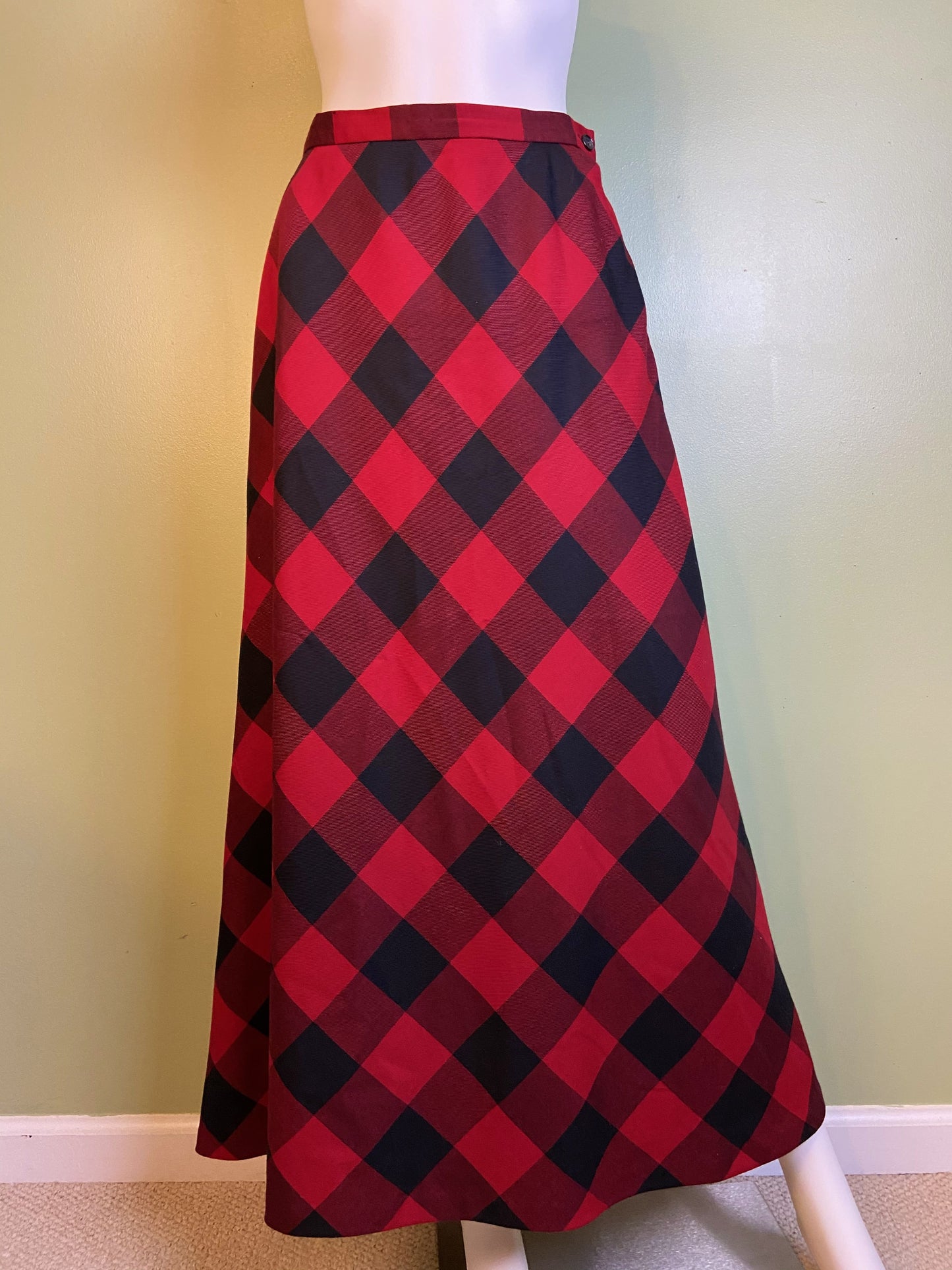 Red Wool Plaid A-Line Maxi Skirt