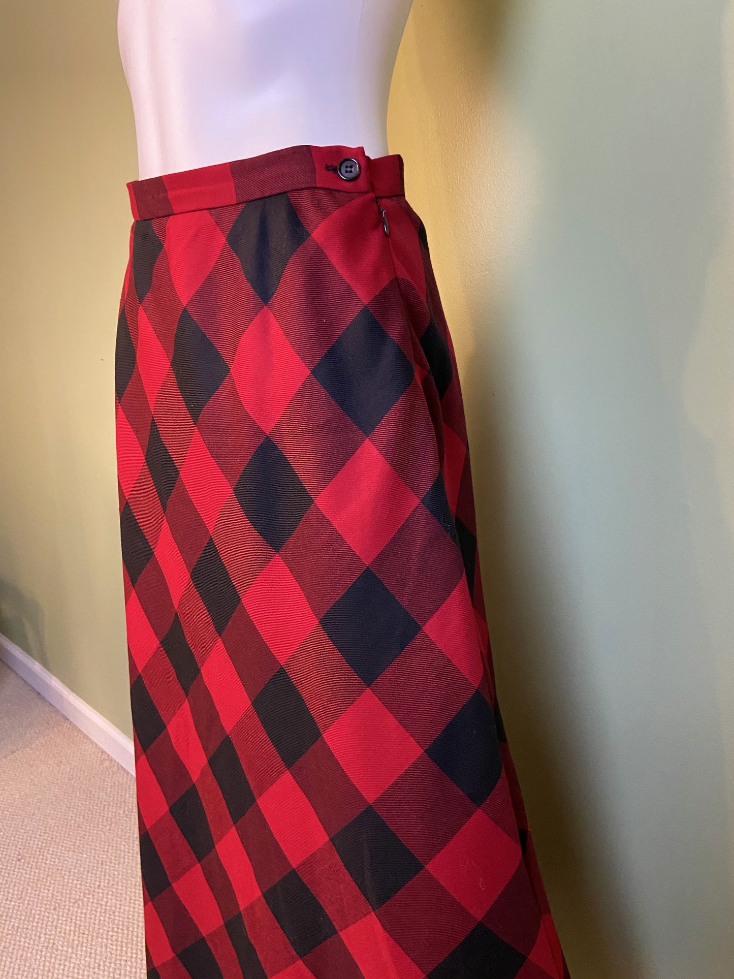 Red Wool Plaid A-Line Maxi Skirt