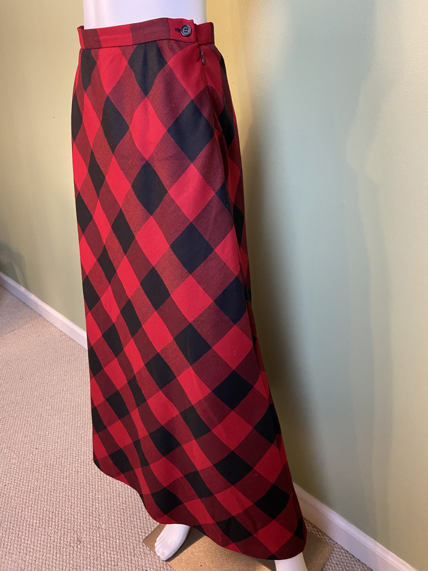 Red Wool Plaid A-Line Maxi Skirt