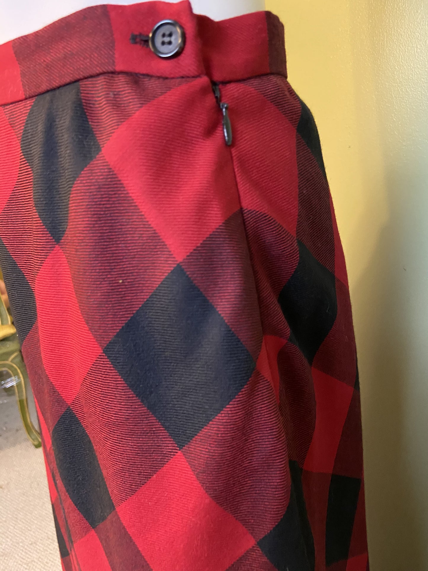 Red Wool Plaid A-Line Maxi Skirt