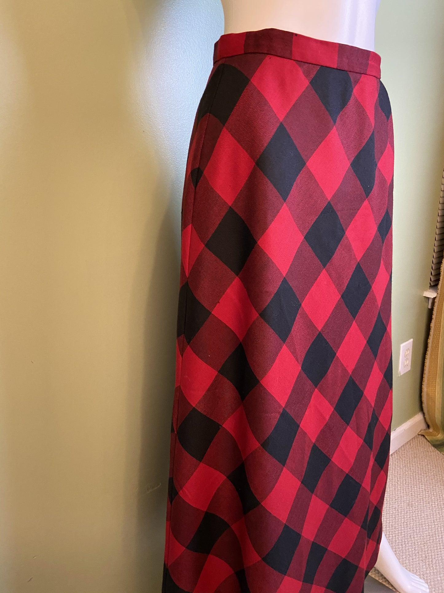 Red Wool Plaid A-Line Maxi Skirt