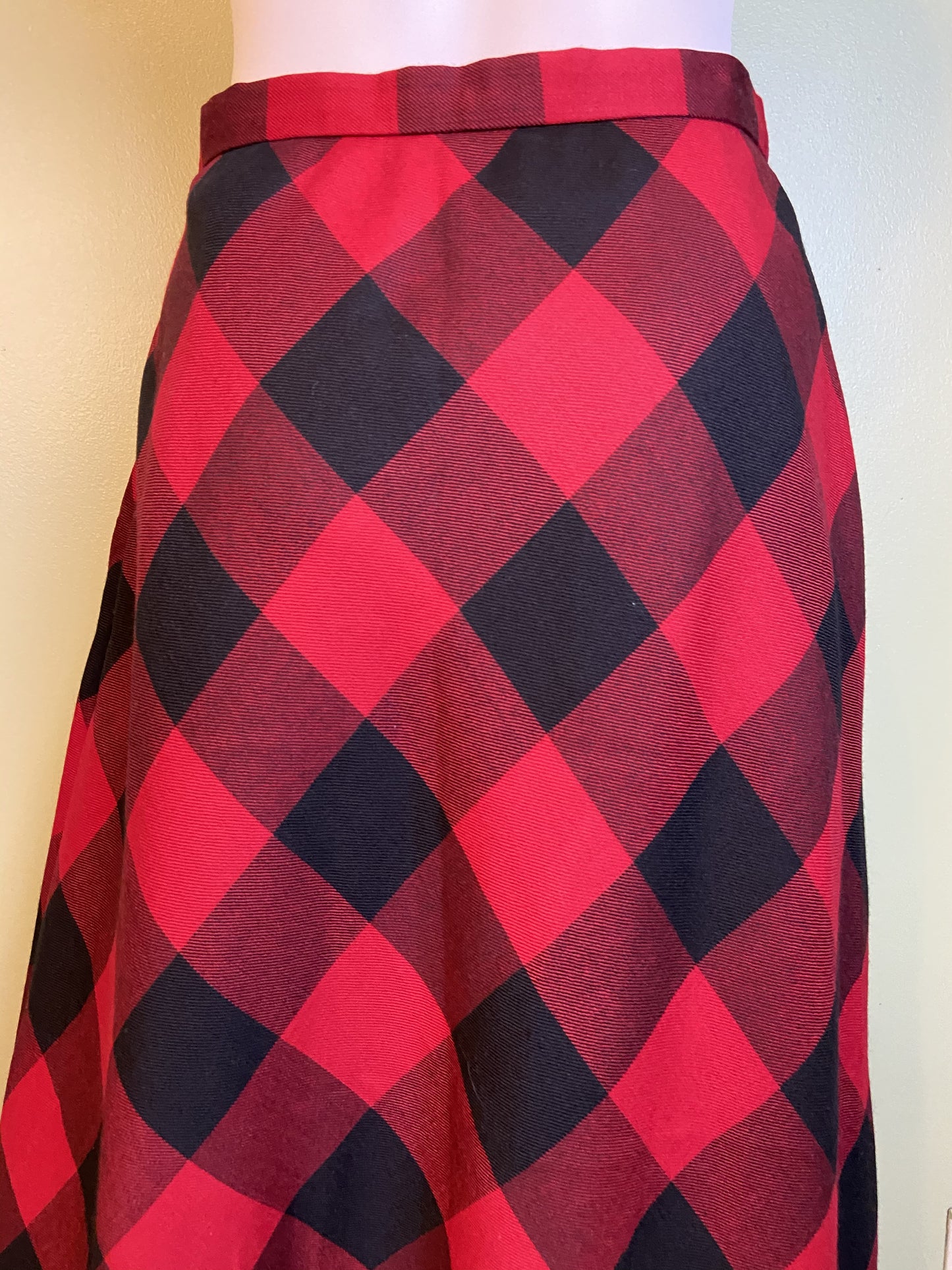 Red Wool Plaid A-Line Maxi Skirt
