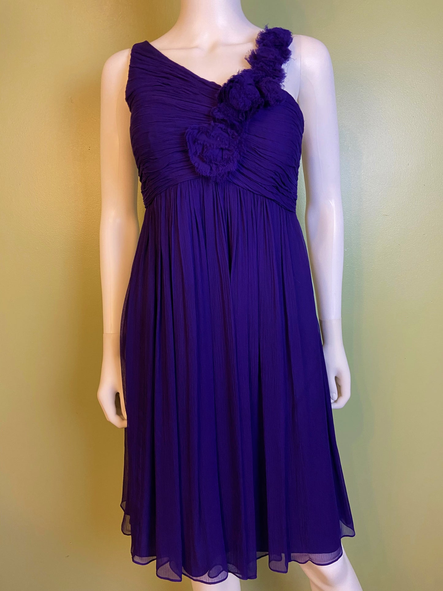Maggy London Purple Silk Pleated Asymetrical Dress