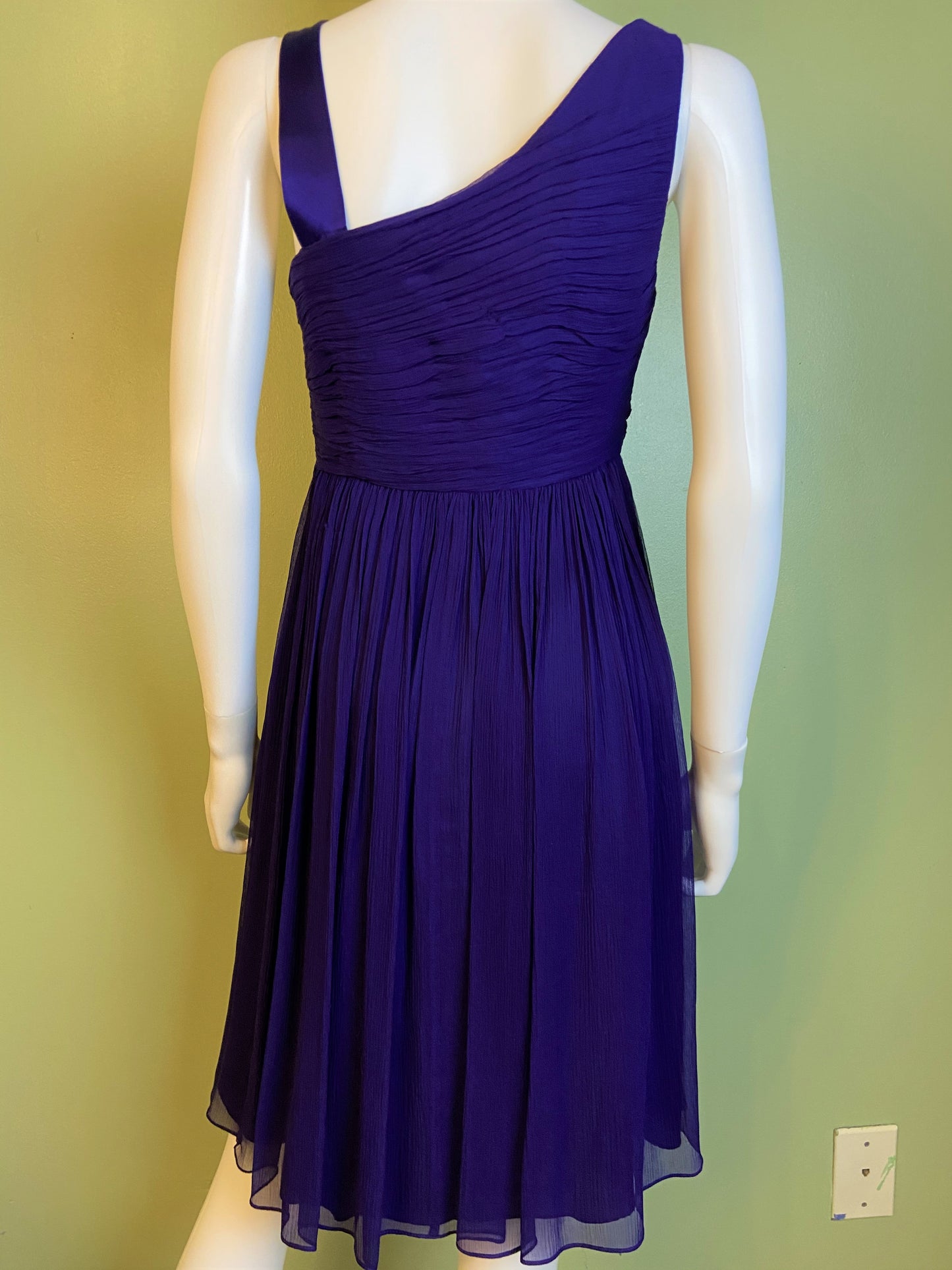 Maggy London Purple Silk Pleated Asymetrical Dress