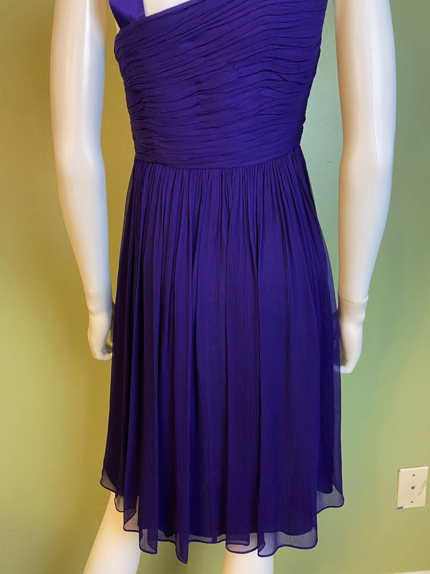 Maggy London Purple Silk Pleated Asymetrical Dress