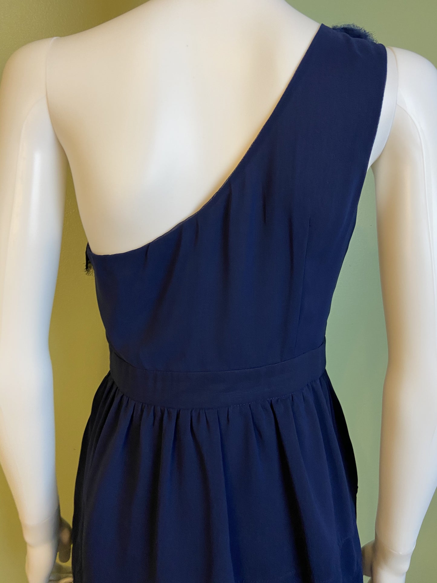 Navy Blue Silky Layered One Shoulder Cocktail Dress Abby Essie