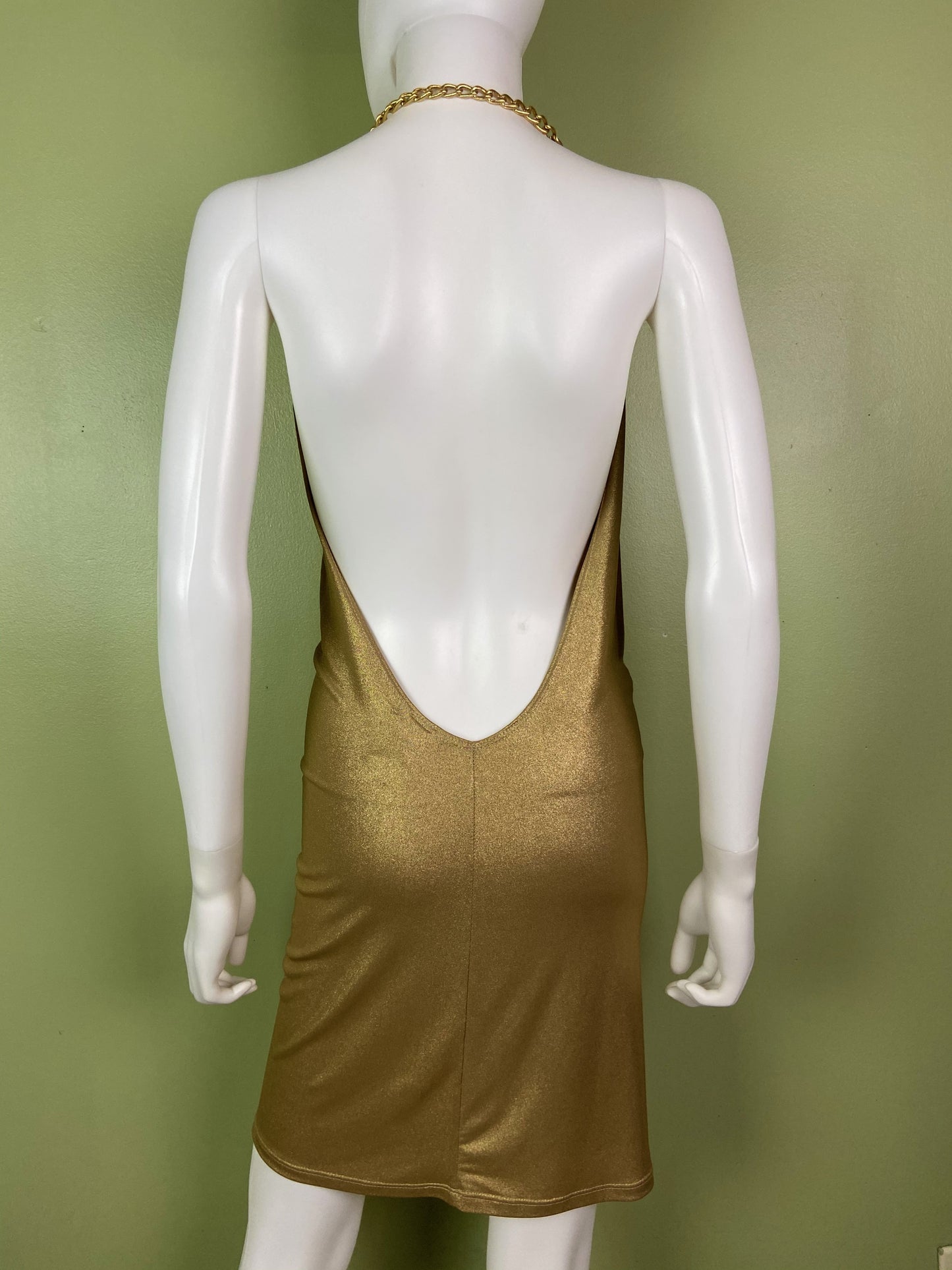 Gold Glittery Metallic Stretch Halter Dress Abby Essie