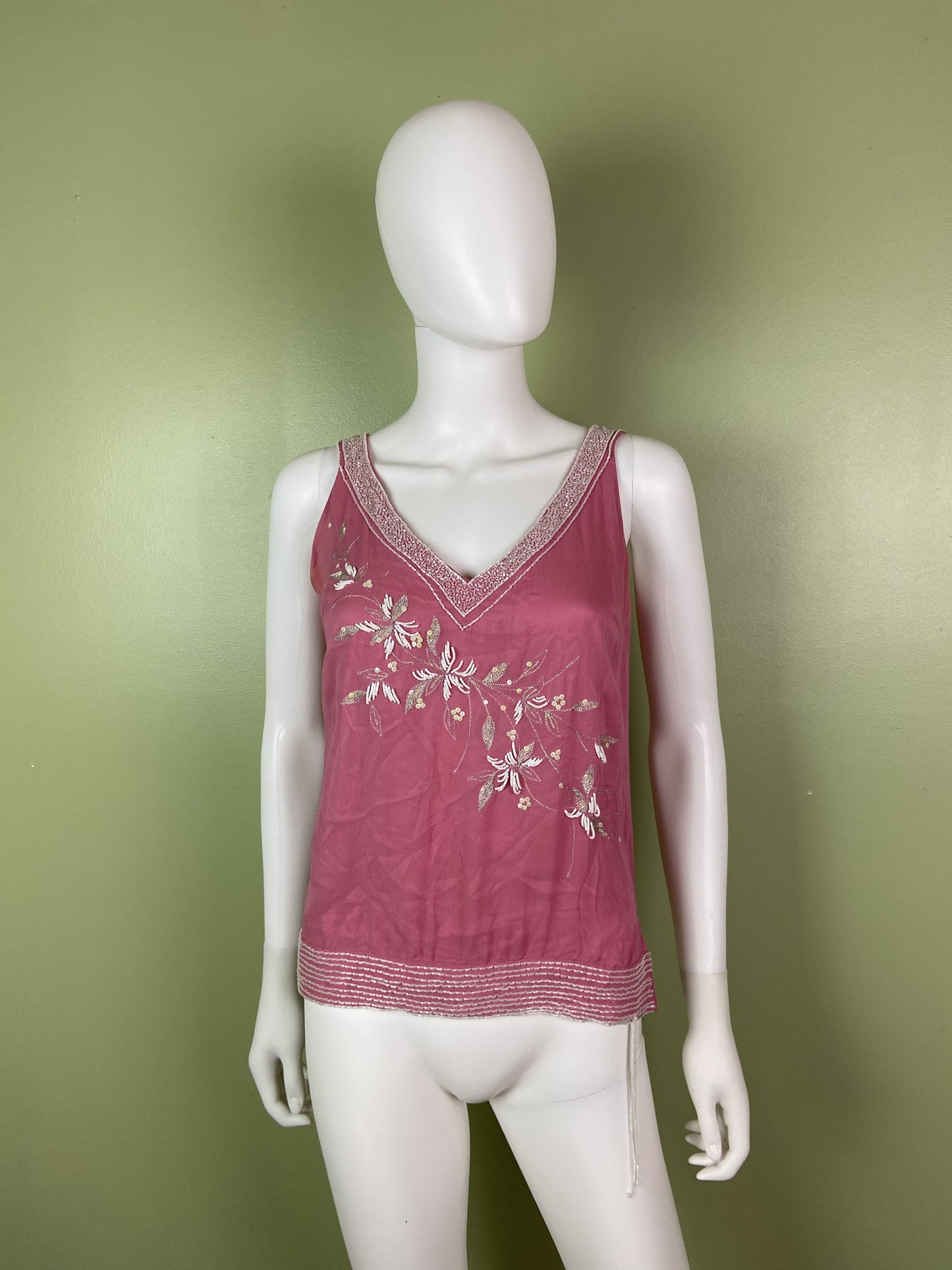 Pink Silk Beaded Sequin Tank Top Abby Essie