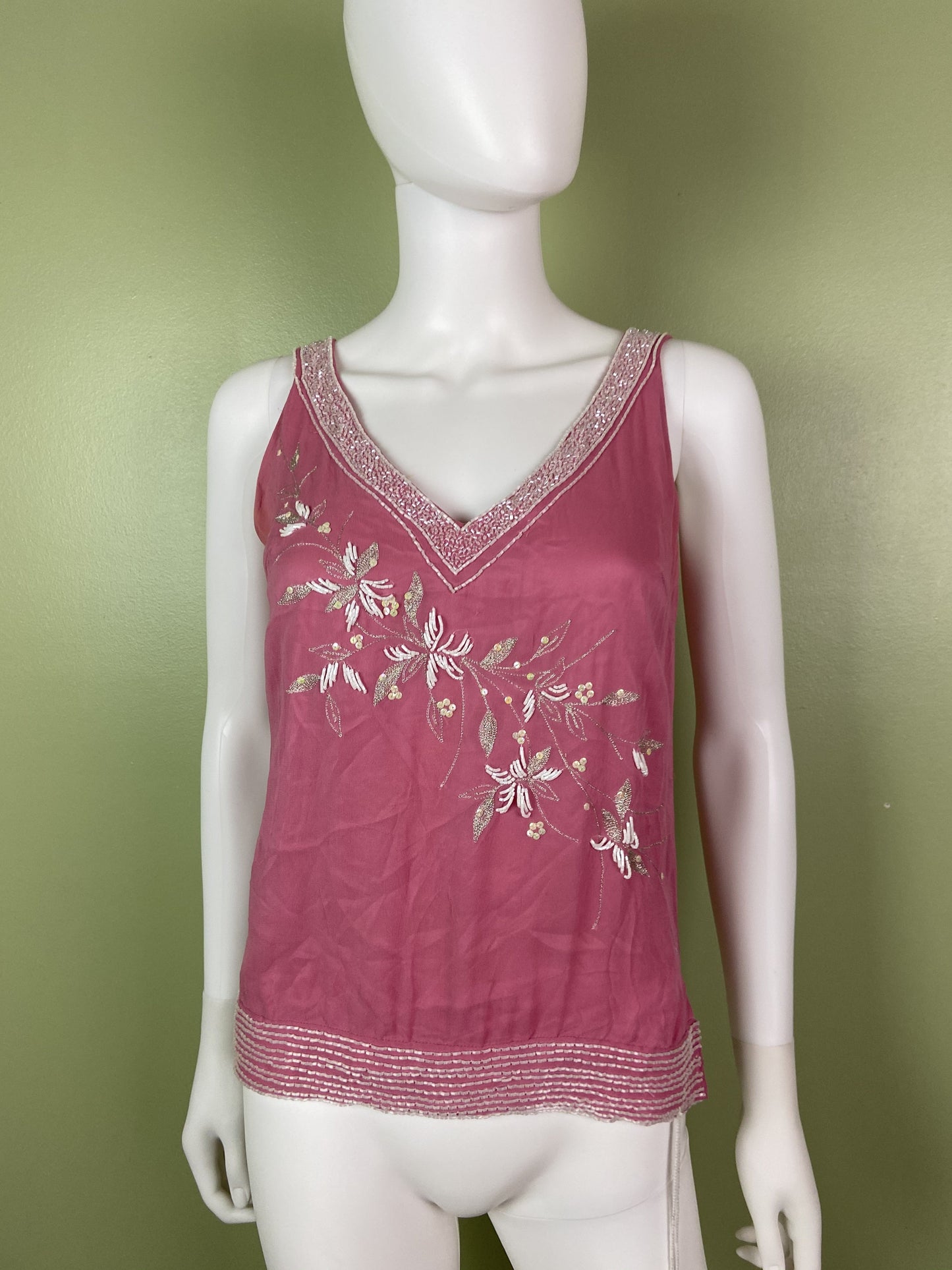 Pink Silk Beaded Sequin Tank Top Abby Essie