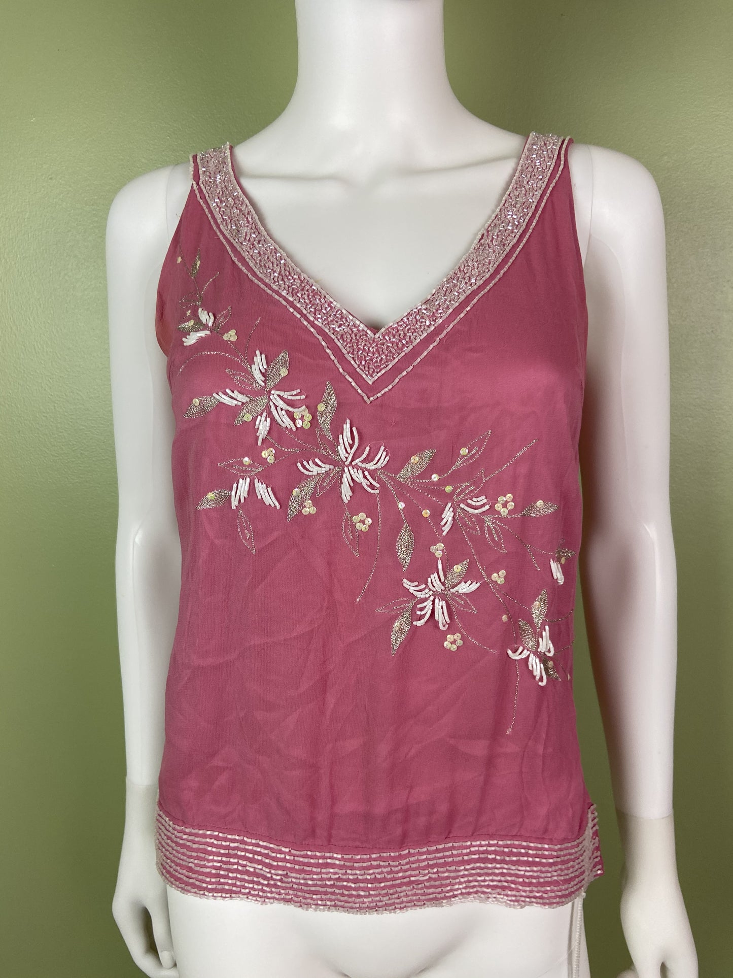 Pink Silk Beaded Sequin Tank Top Abby Essie