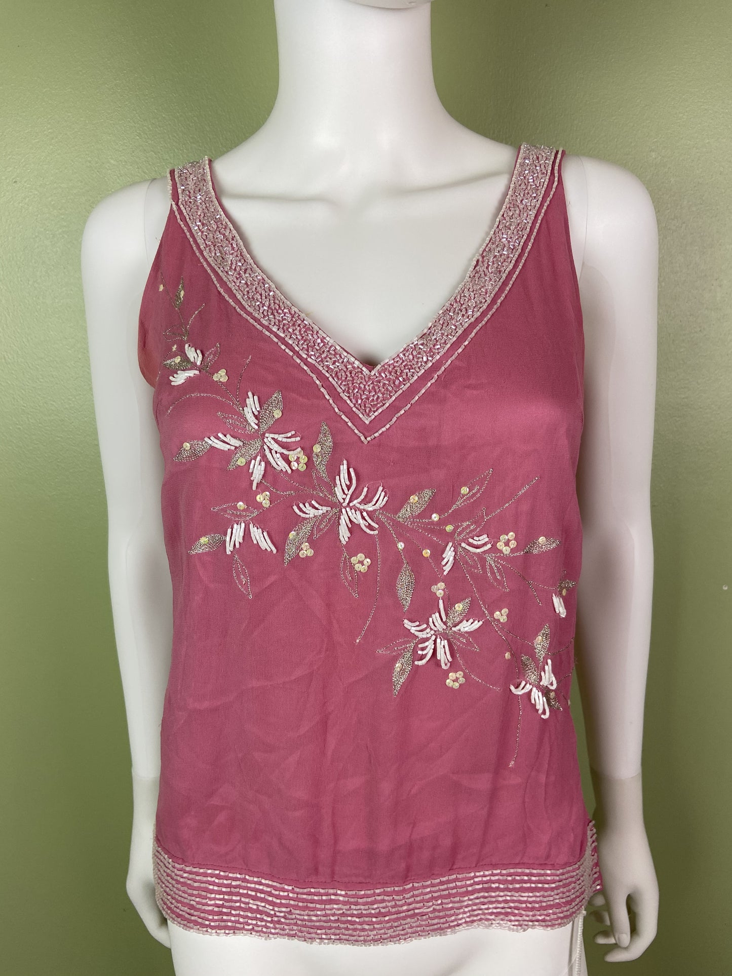 Pink Silk Beaded Sequin Tank Top Abby Essie