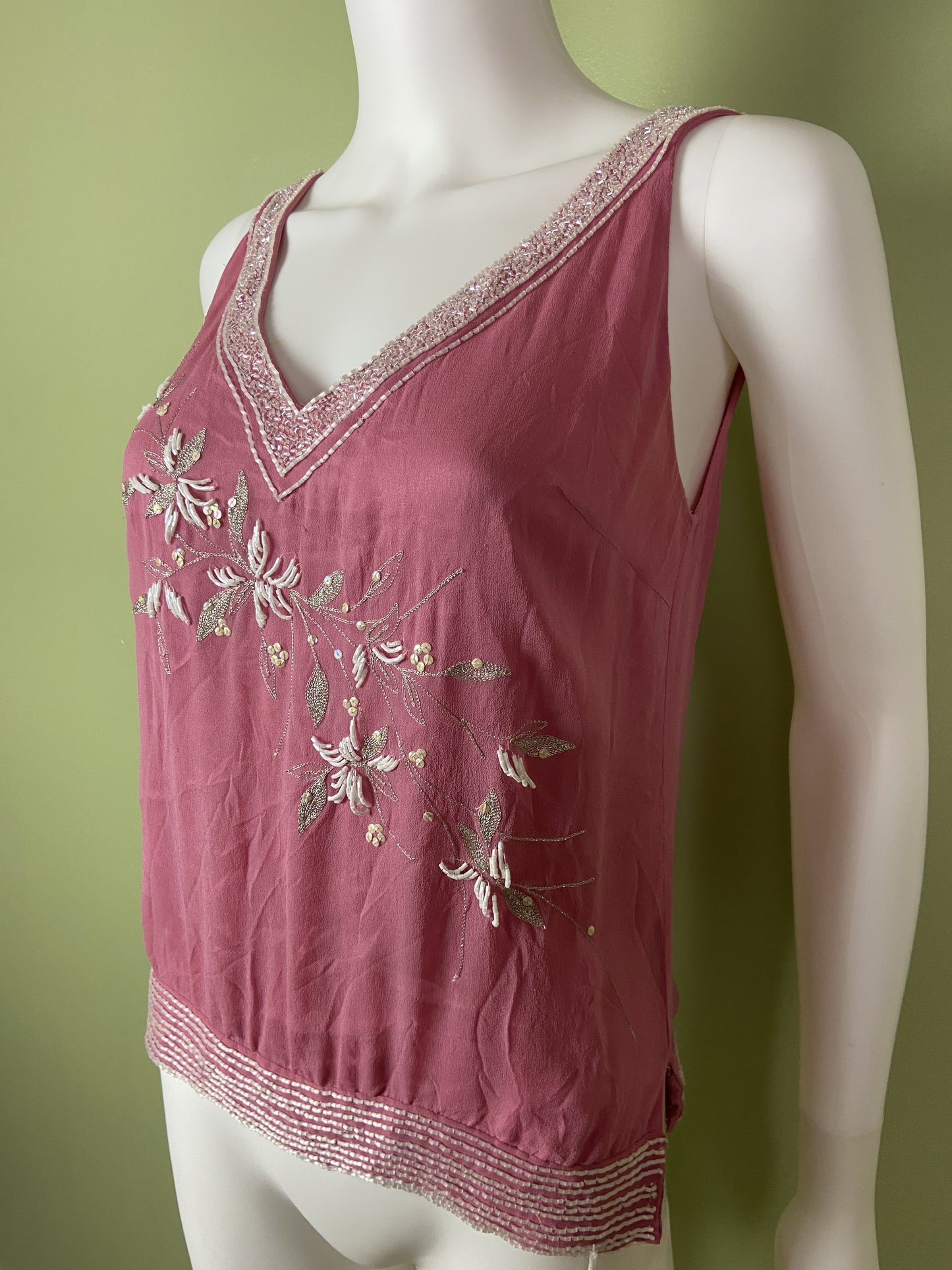 Pink Silk Beaded Sequin Tank Top Abby Essie