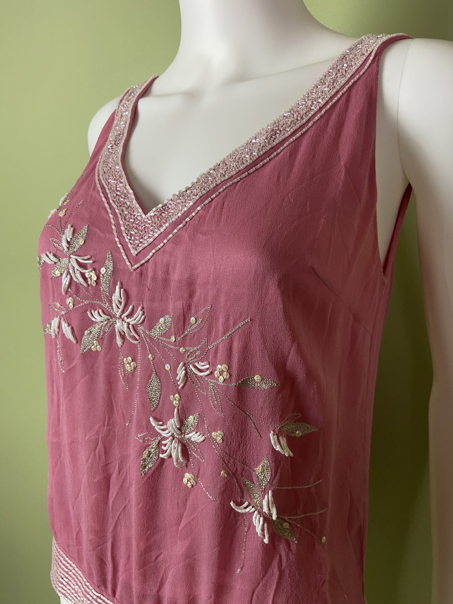 Pink Silk Beaded Sequin Tank Top Abby Essie